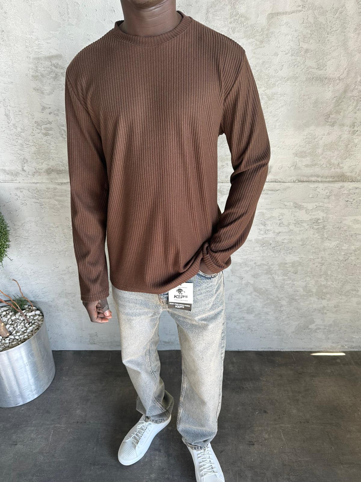 Kahve Fitilli Basic Sweatshirt