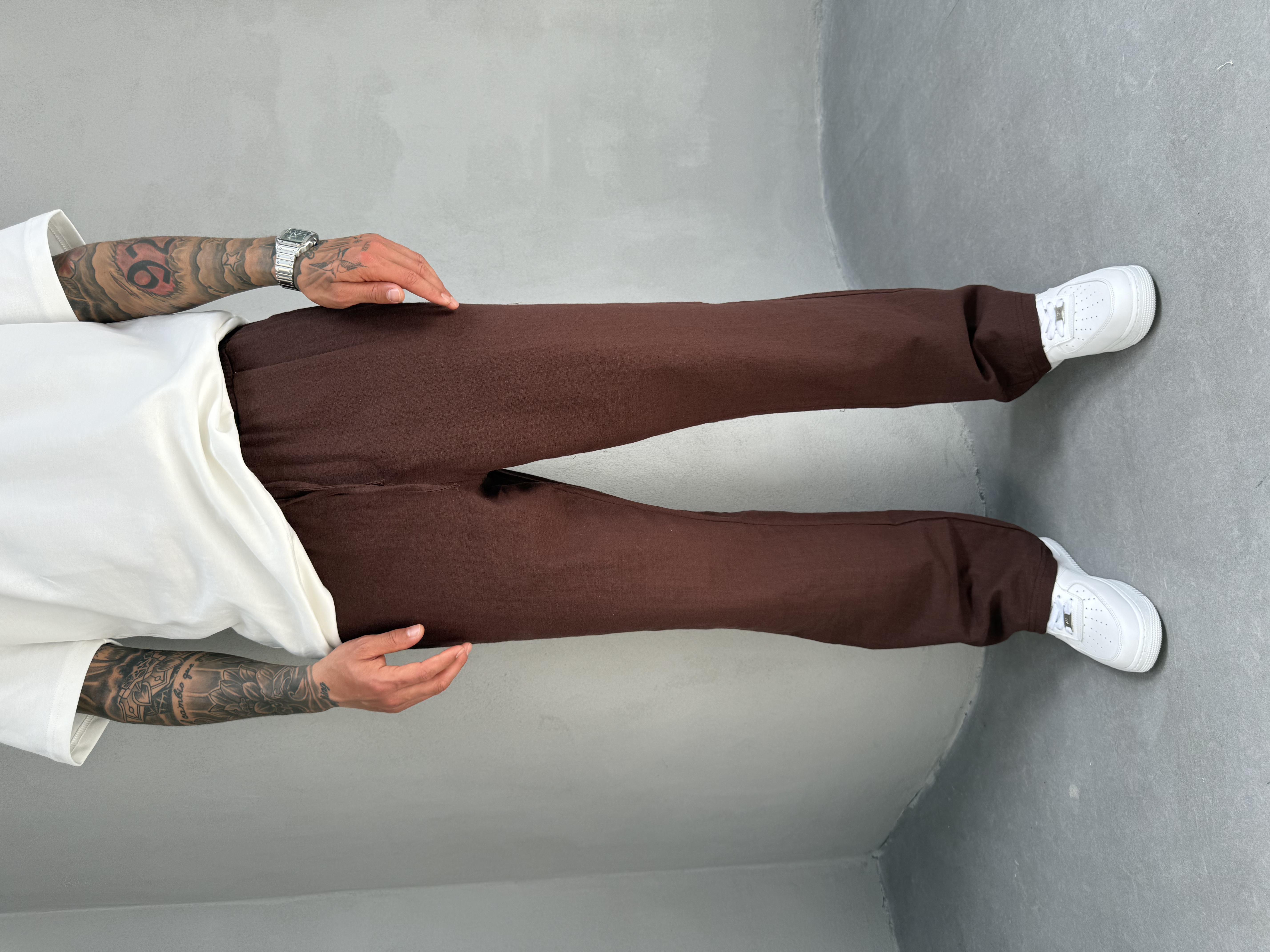 Kahve Keten Baggy Pantolon