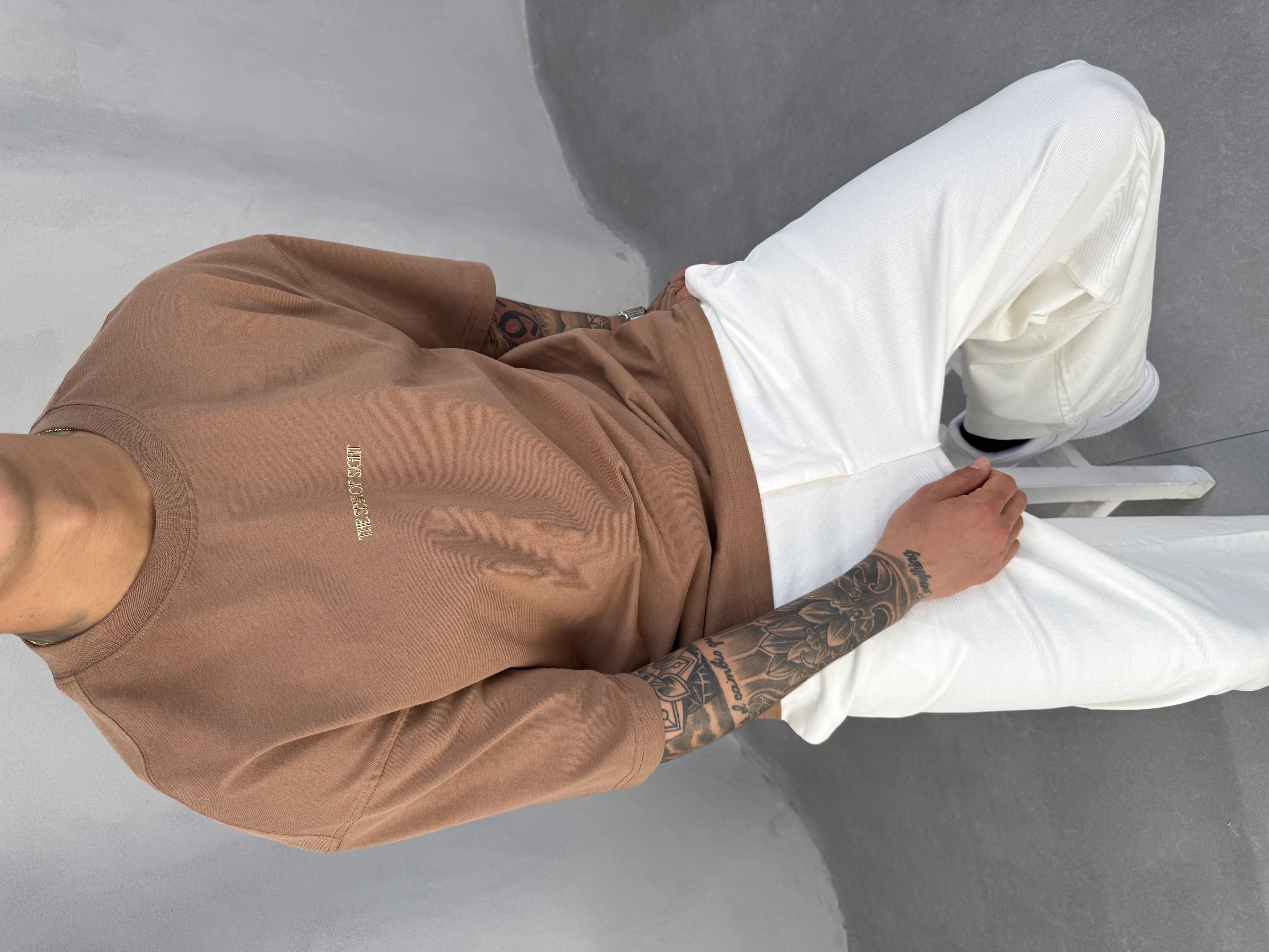 Kahve Oversize Baskılı T-Shirt