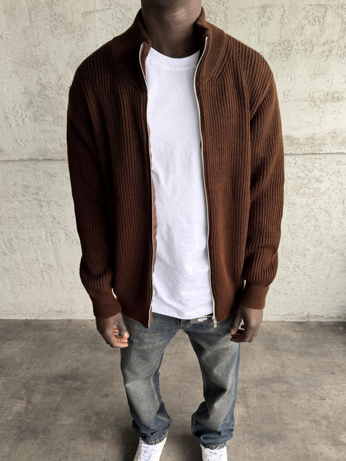 Kahve Tam Fermuarlı Hırka