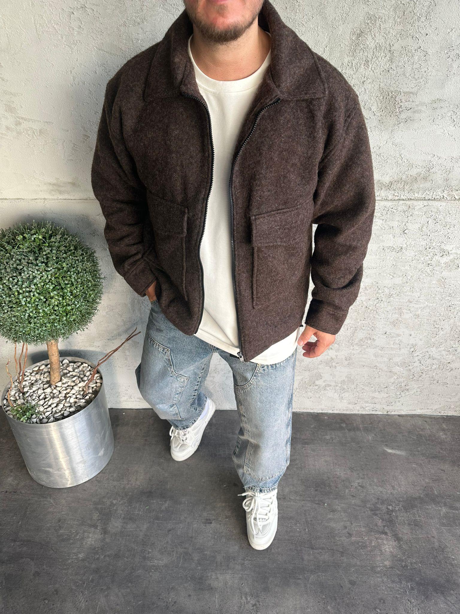 Kahve Yün Karışımlı Premium Mont