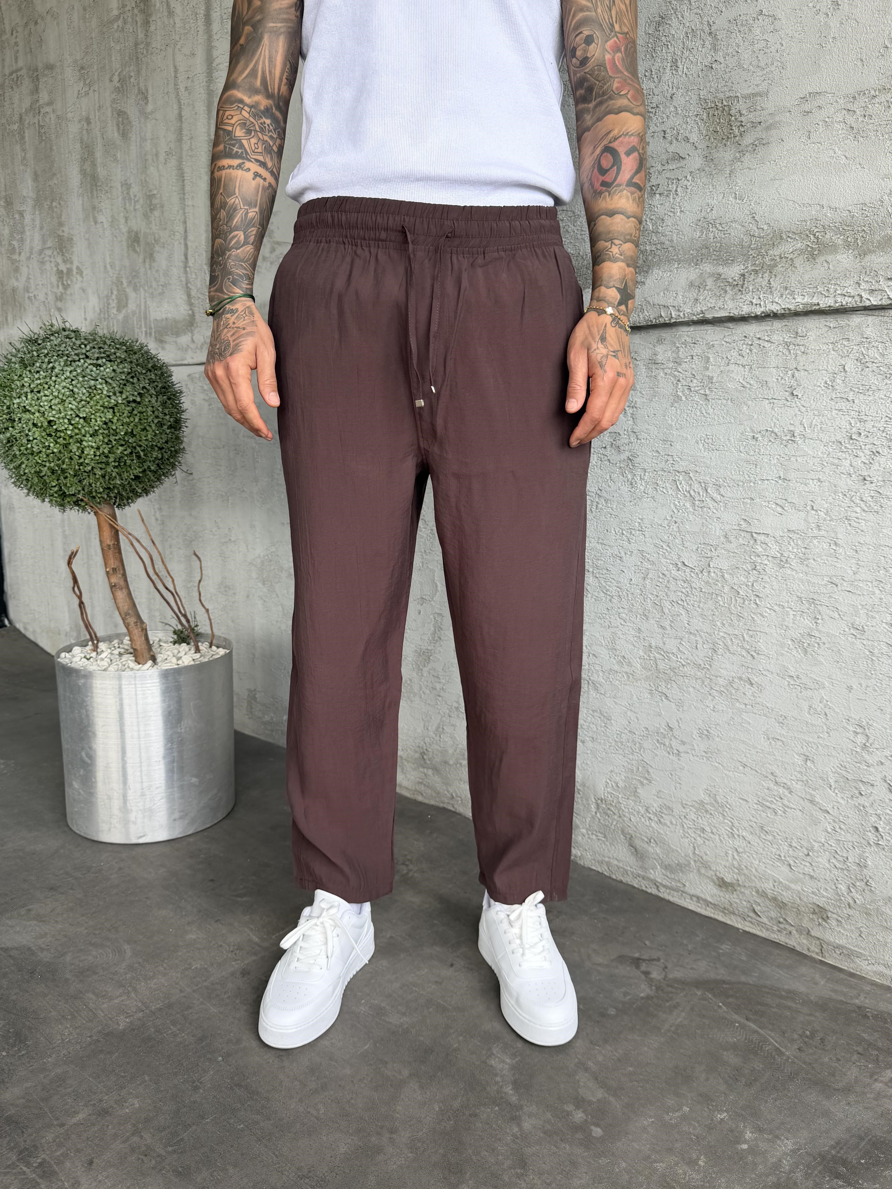 Kahverengi Tensel Kumaş Boyfriend Pantolon