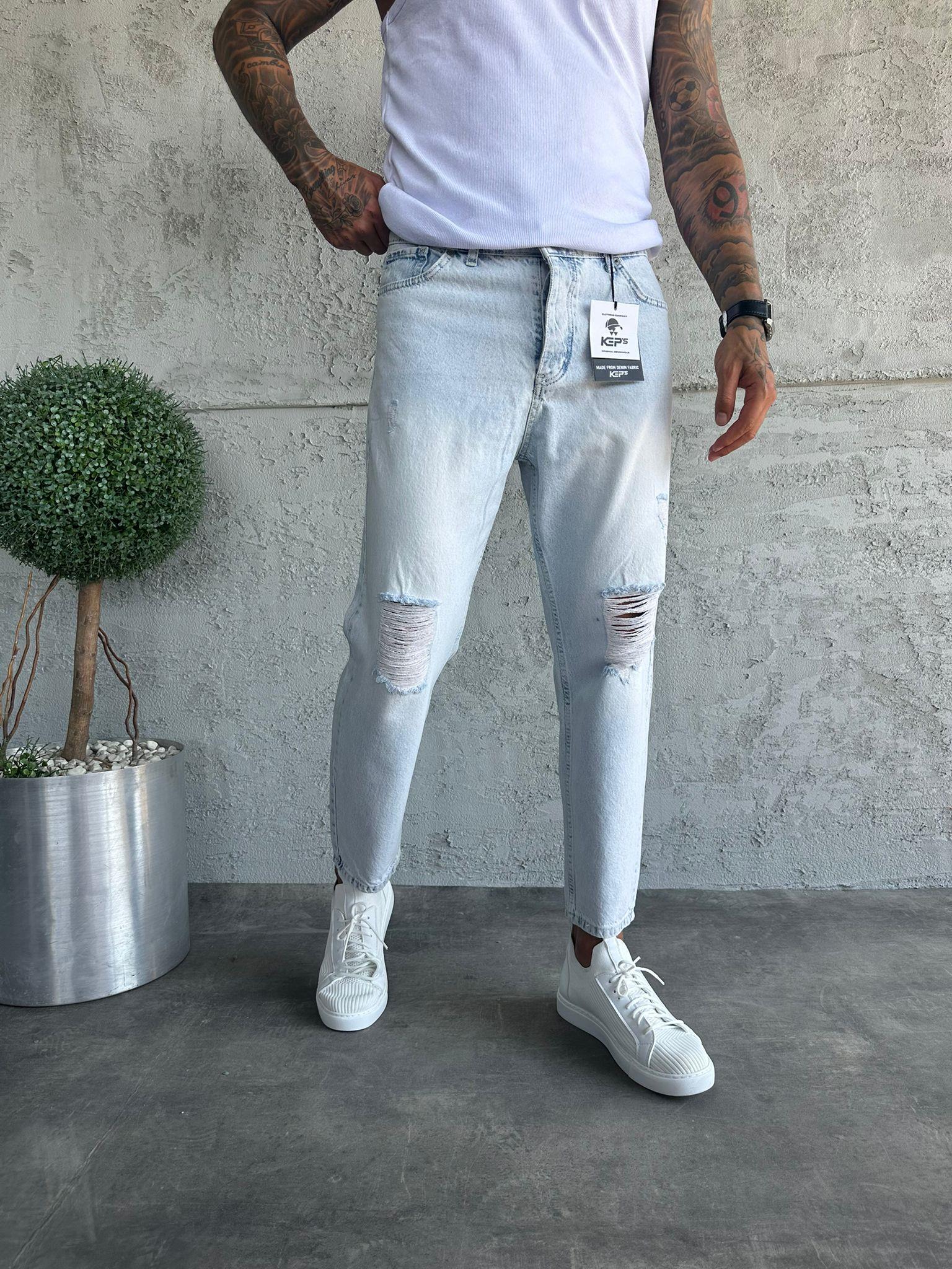 Kar Yıkama Diz Yırtık Boyfriend Jean