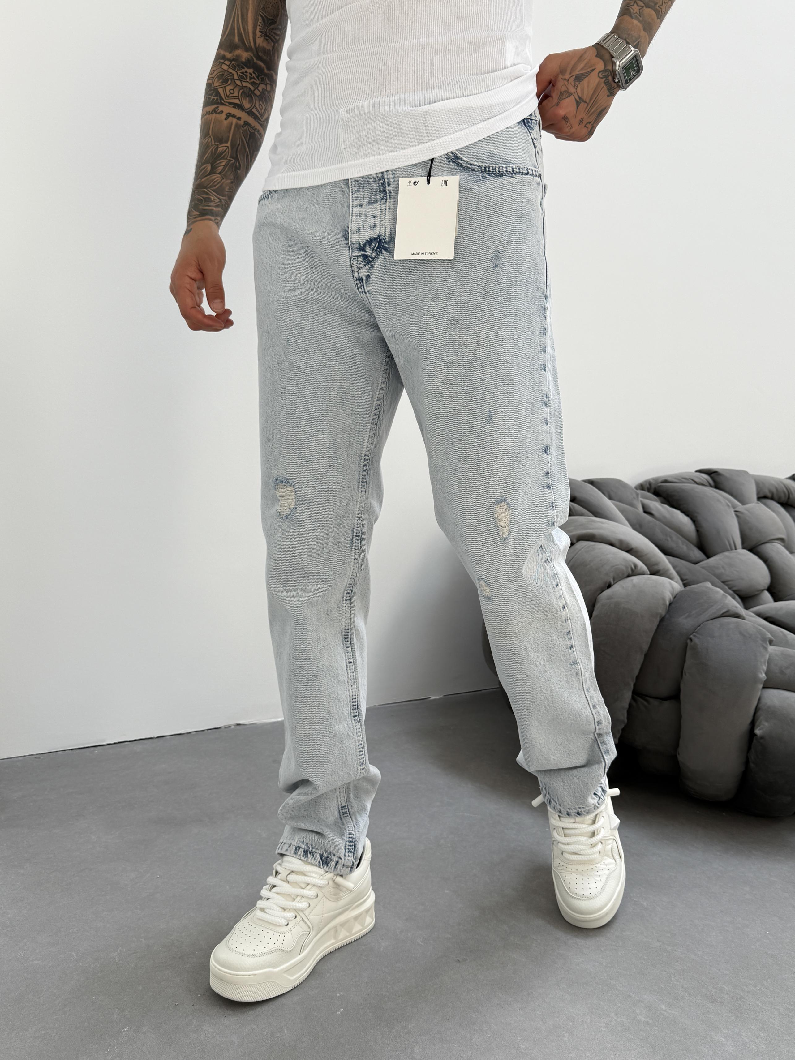 Kar Yıkama Lazer Detaylı Baggy Jean