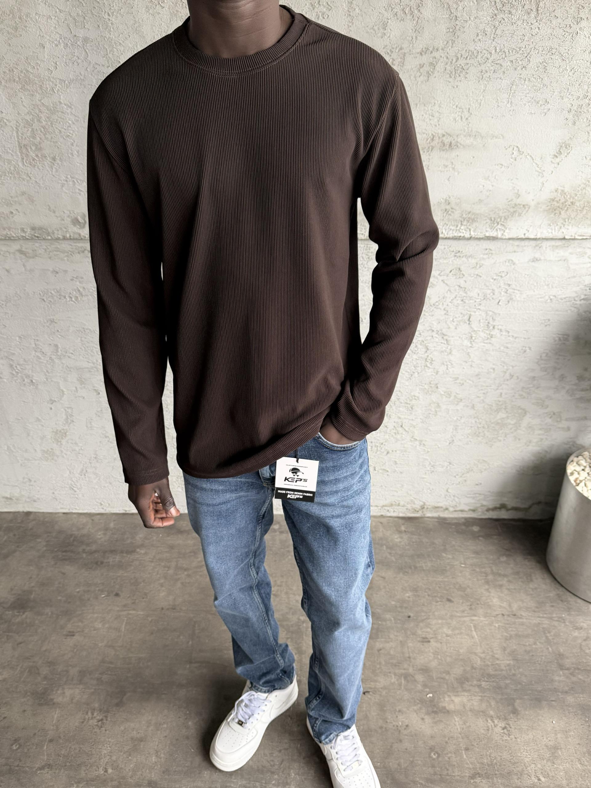 Koyu Kahve Fitili Basic Sweatshirt