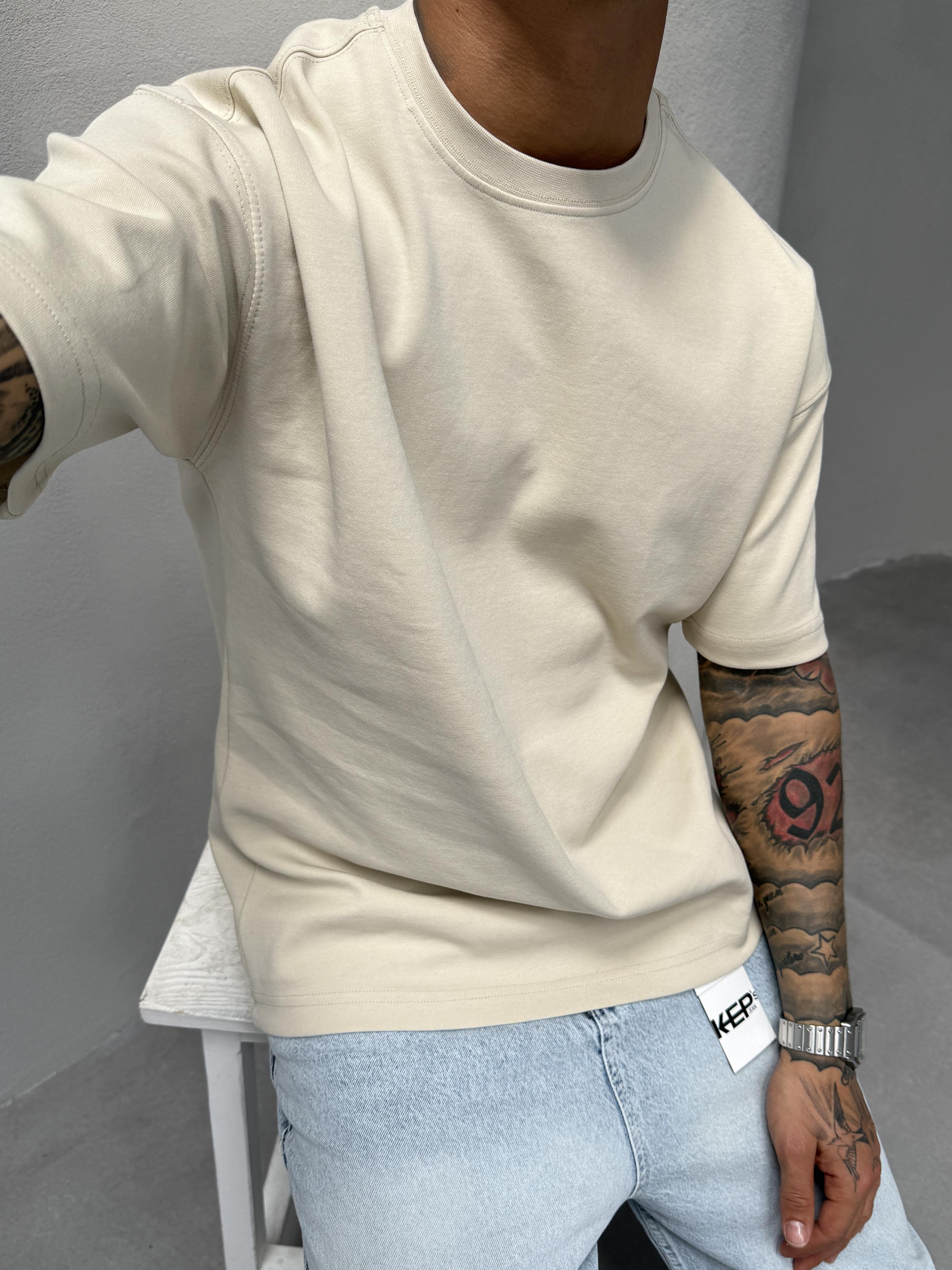 Krem Doubleface Kumaş T-Shirt