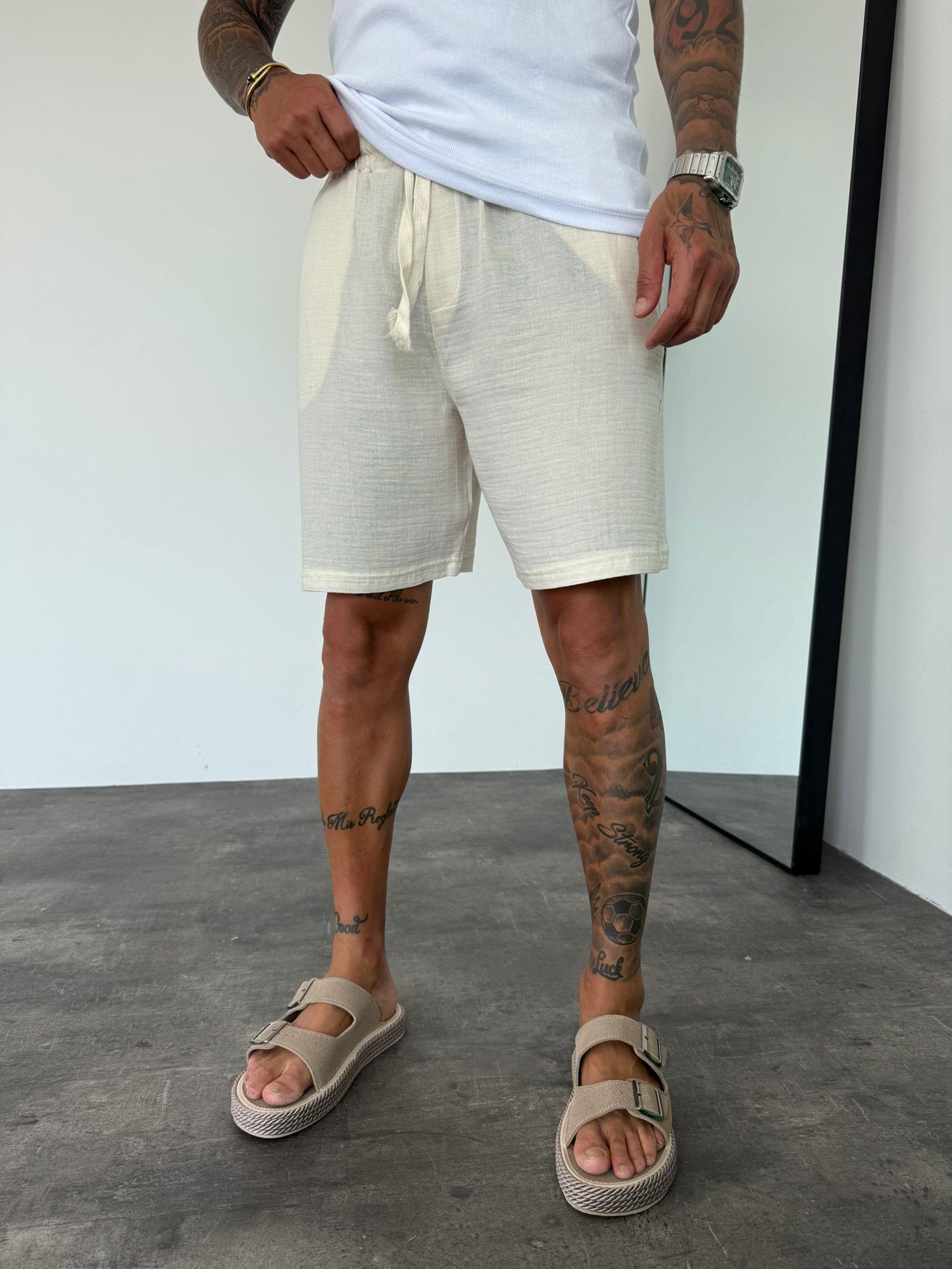 Krem Müslin Kumaş Keten Şort