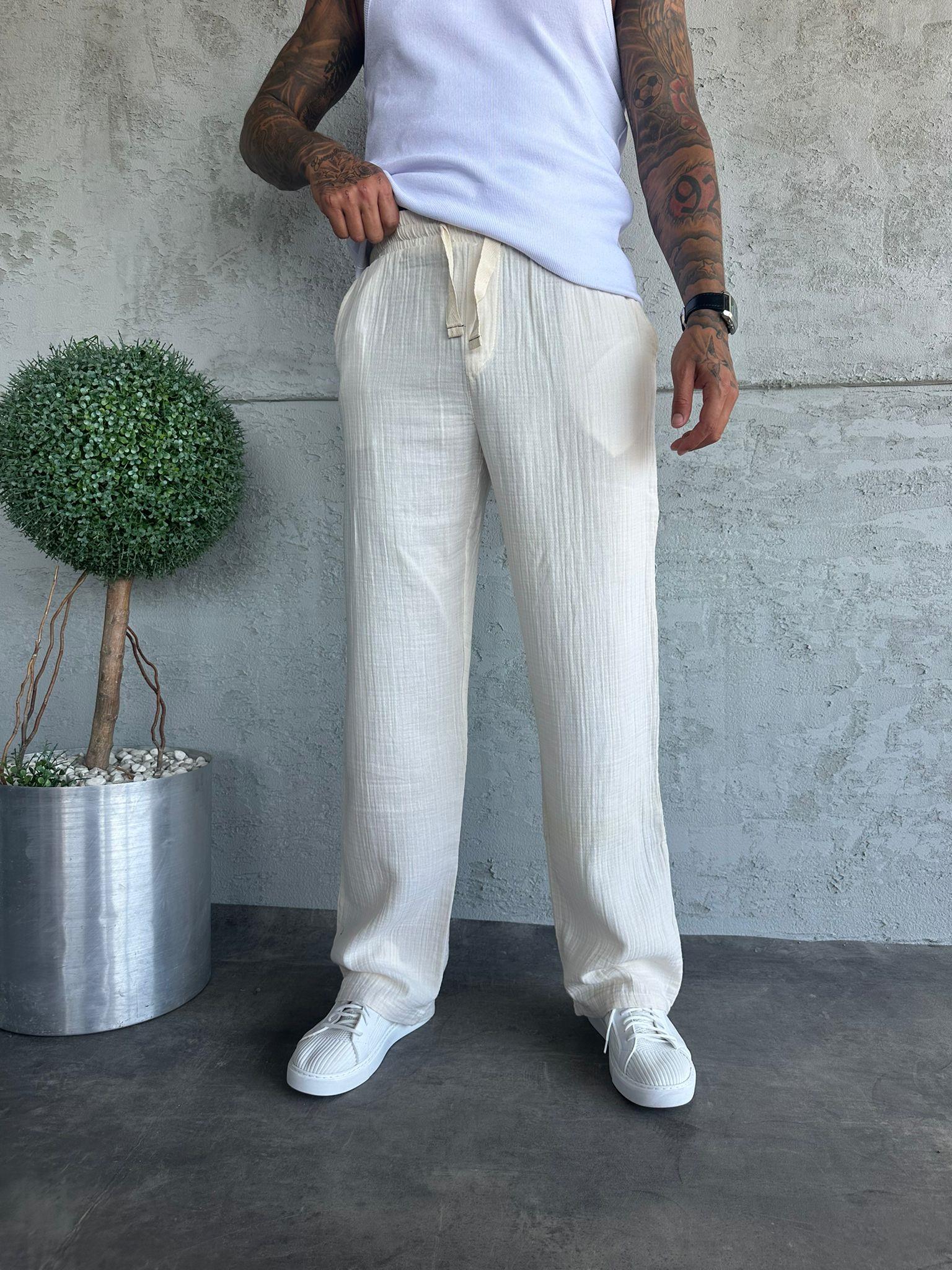 Krem Müslin Kumaş Pantolon