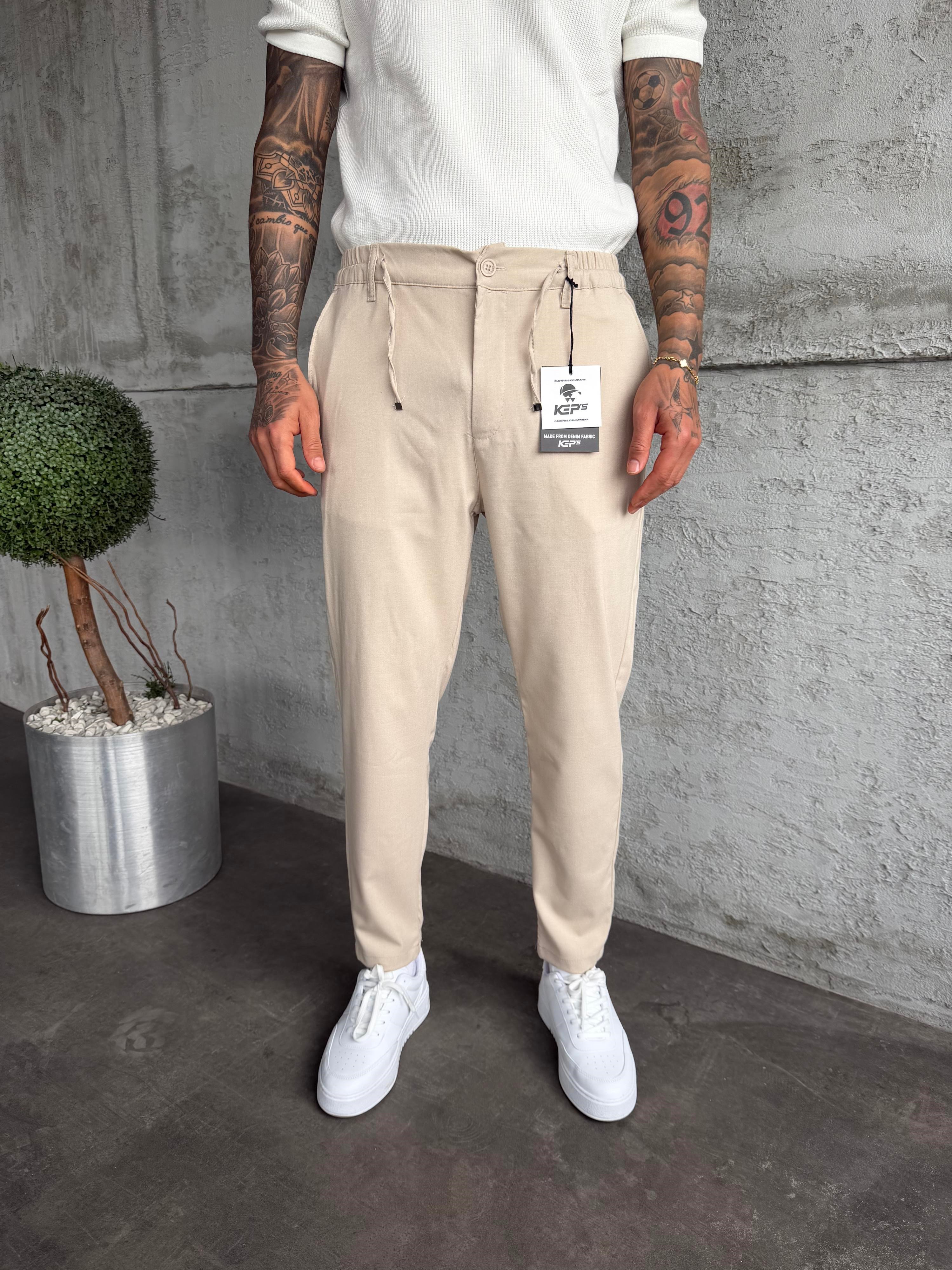 Krem Regular Fit Kumaş Pantolon