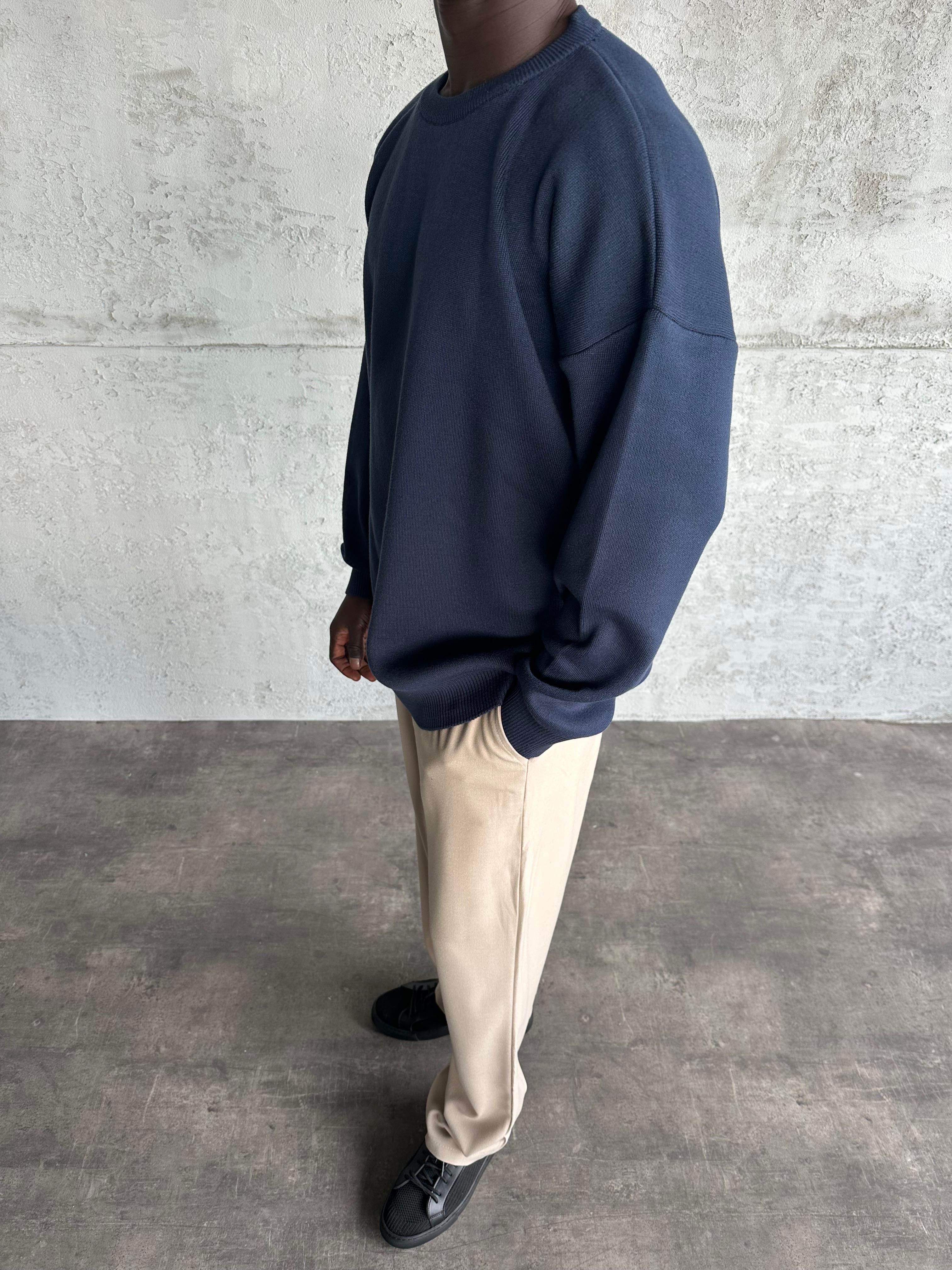 Lacivert Bisiklet Yaka Basic Triko Kazak