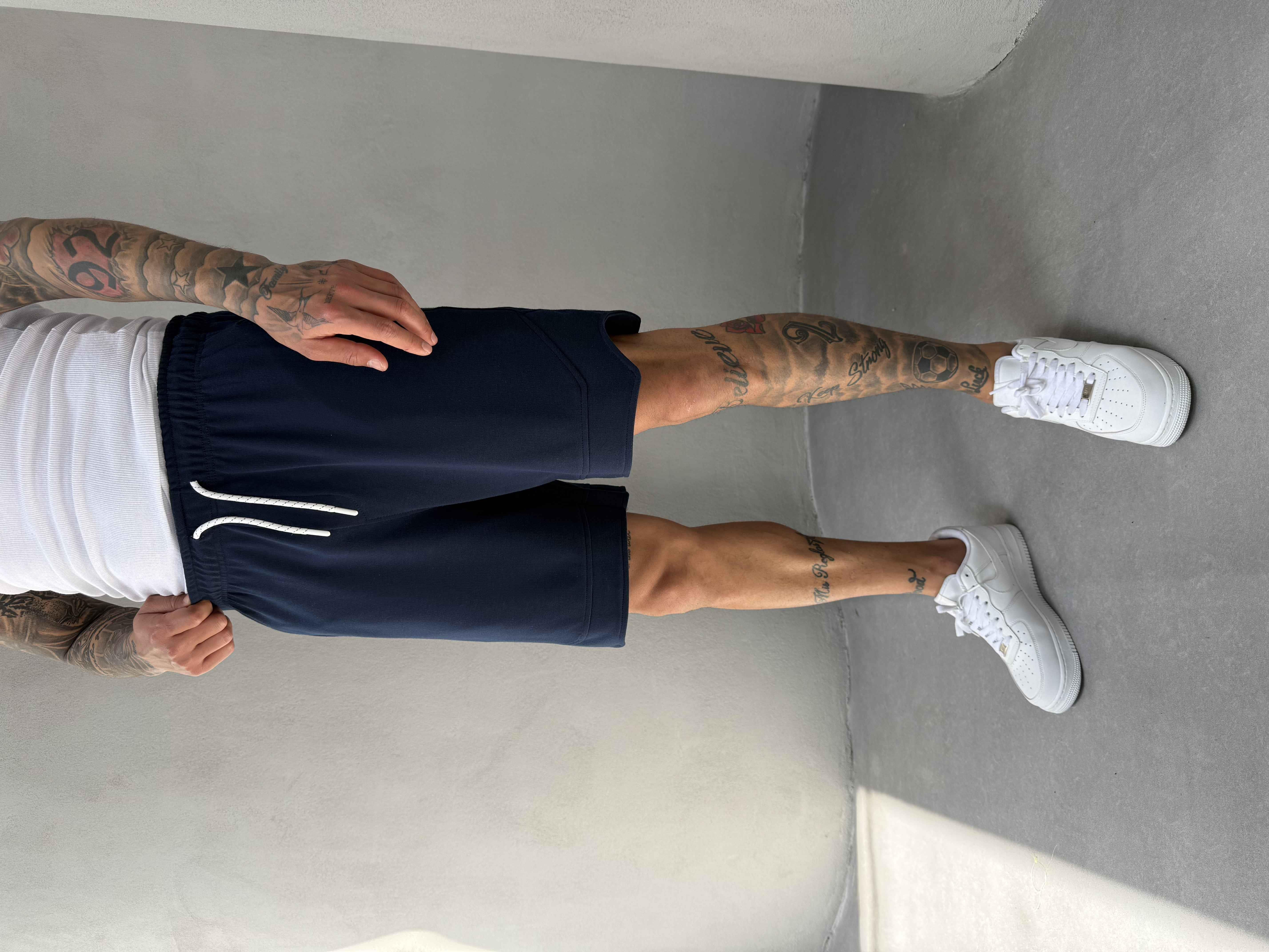 Lacivert Jakarlı Kumaş Şort