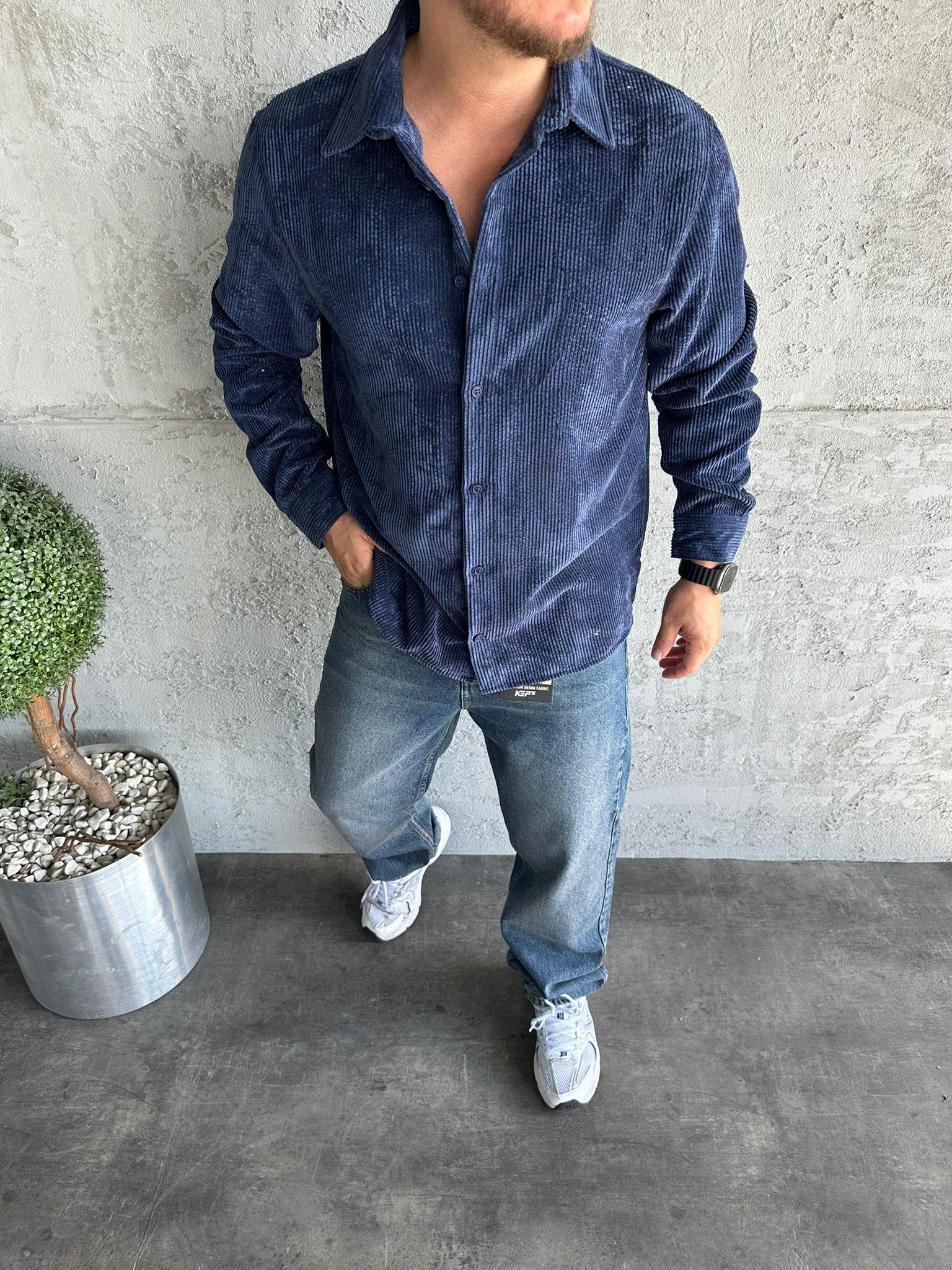 Lacivert Kadife Gömlek