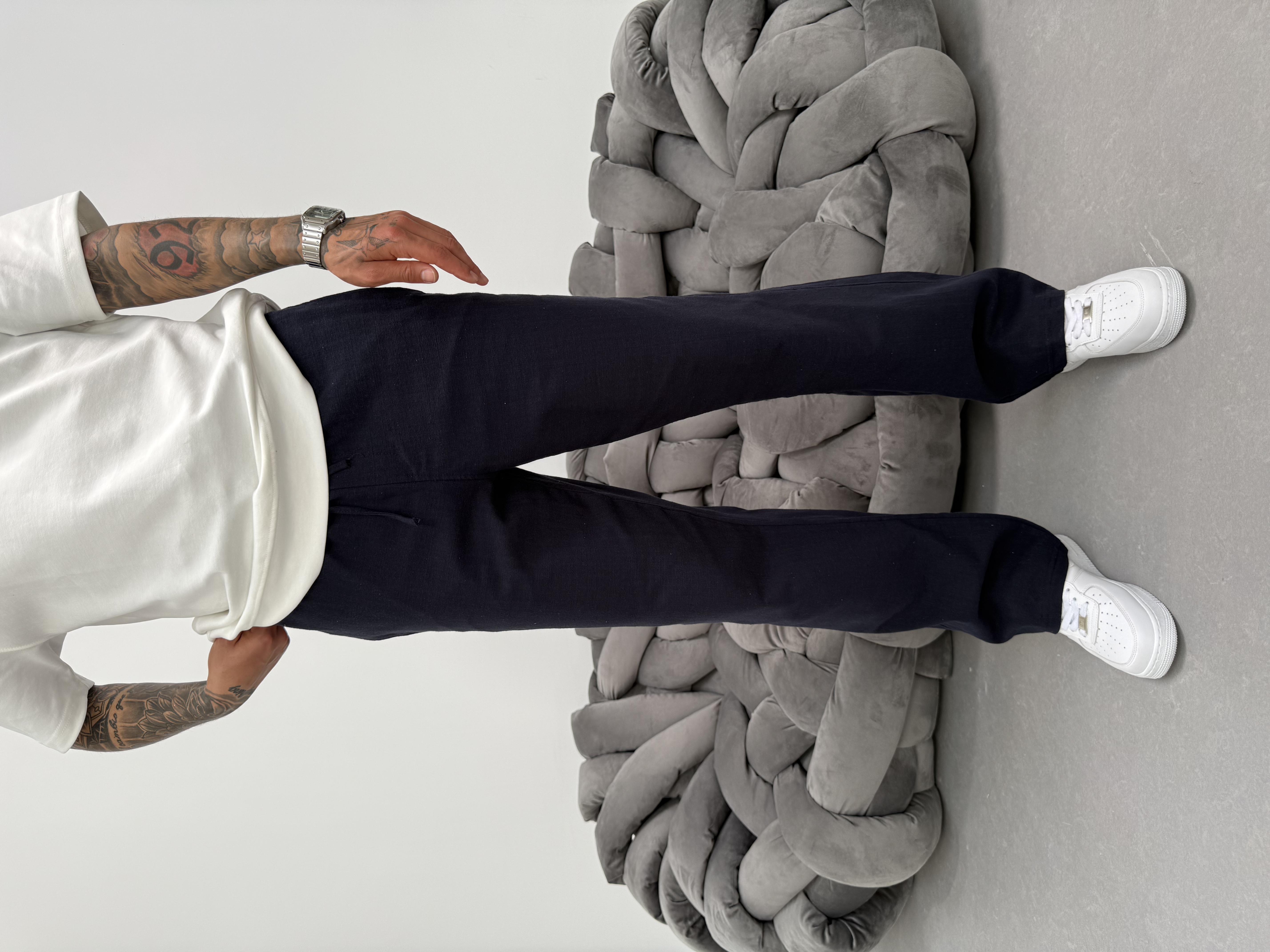 Lacivert Keten Baggy Pantolon