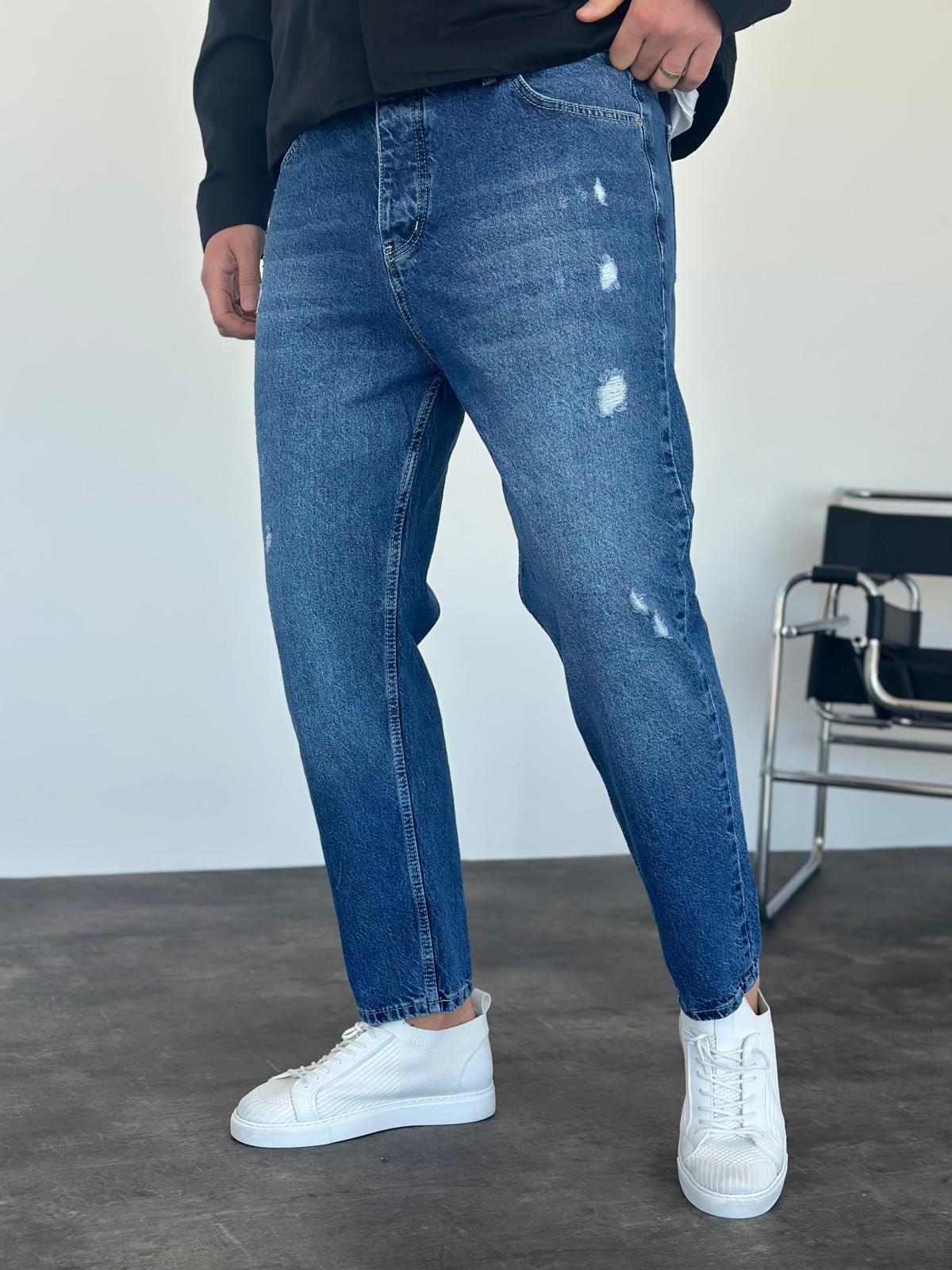 Lacivert Lazer Detaylı Boyfriend Jean