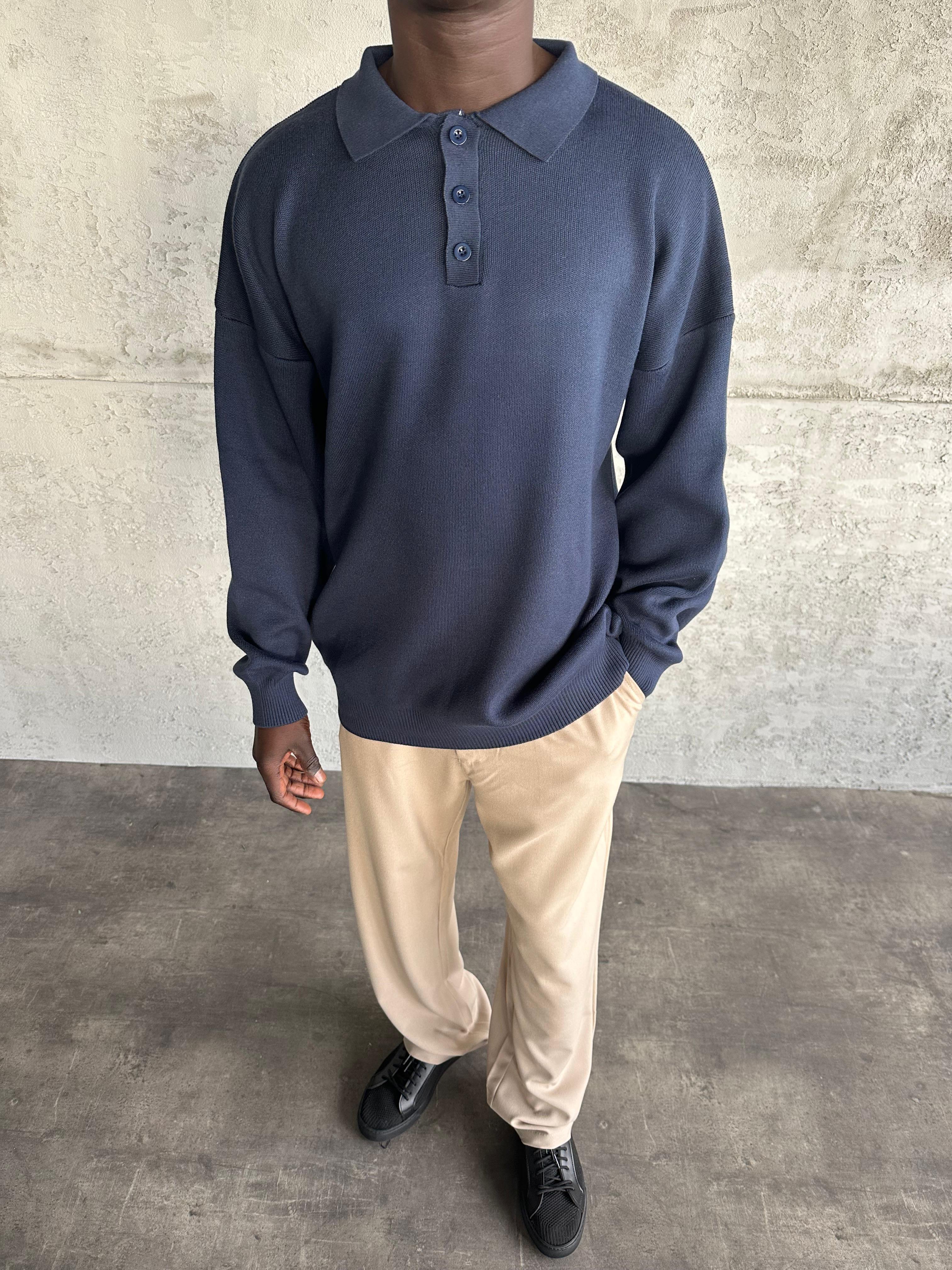 Lacivert Polo Yaka Triko Kazak