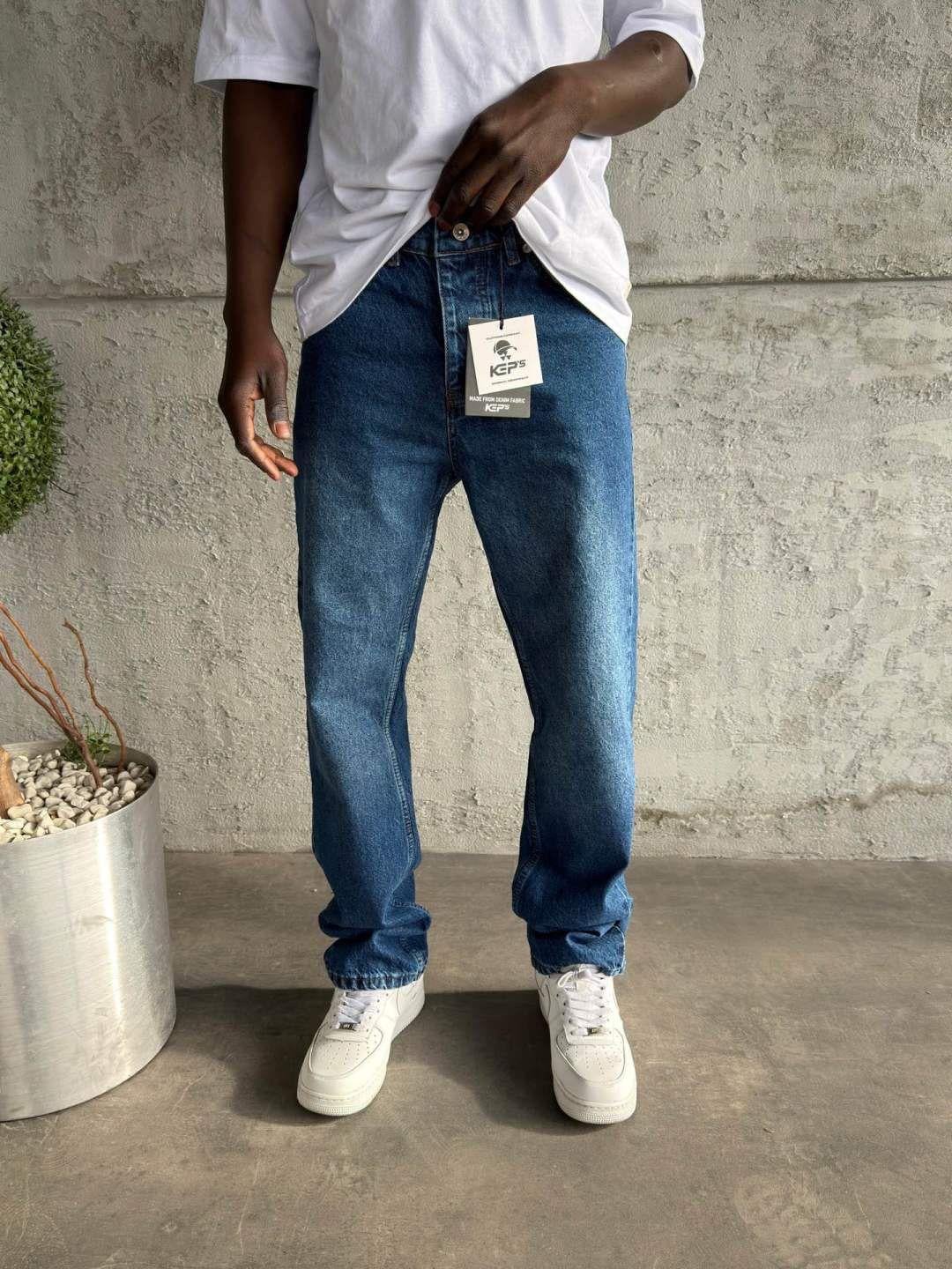 Lacivert Taşlamalı Baggy Jean