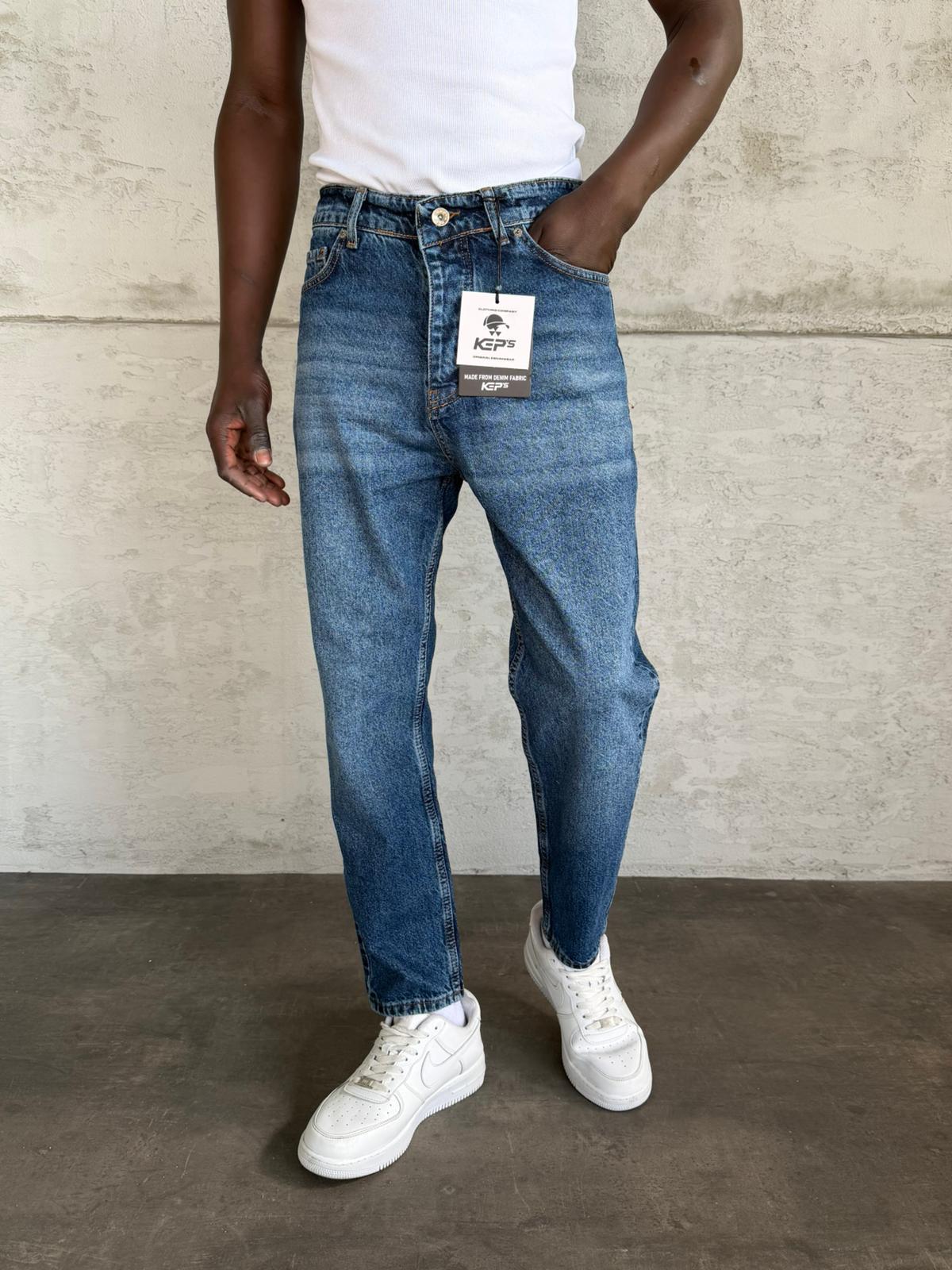 Lacivert Taşlamalı Boyfriend Jean