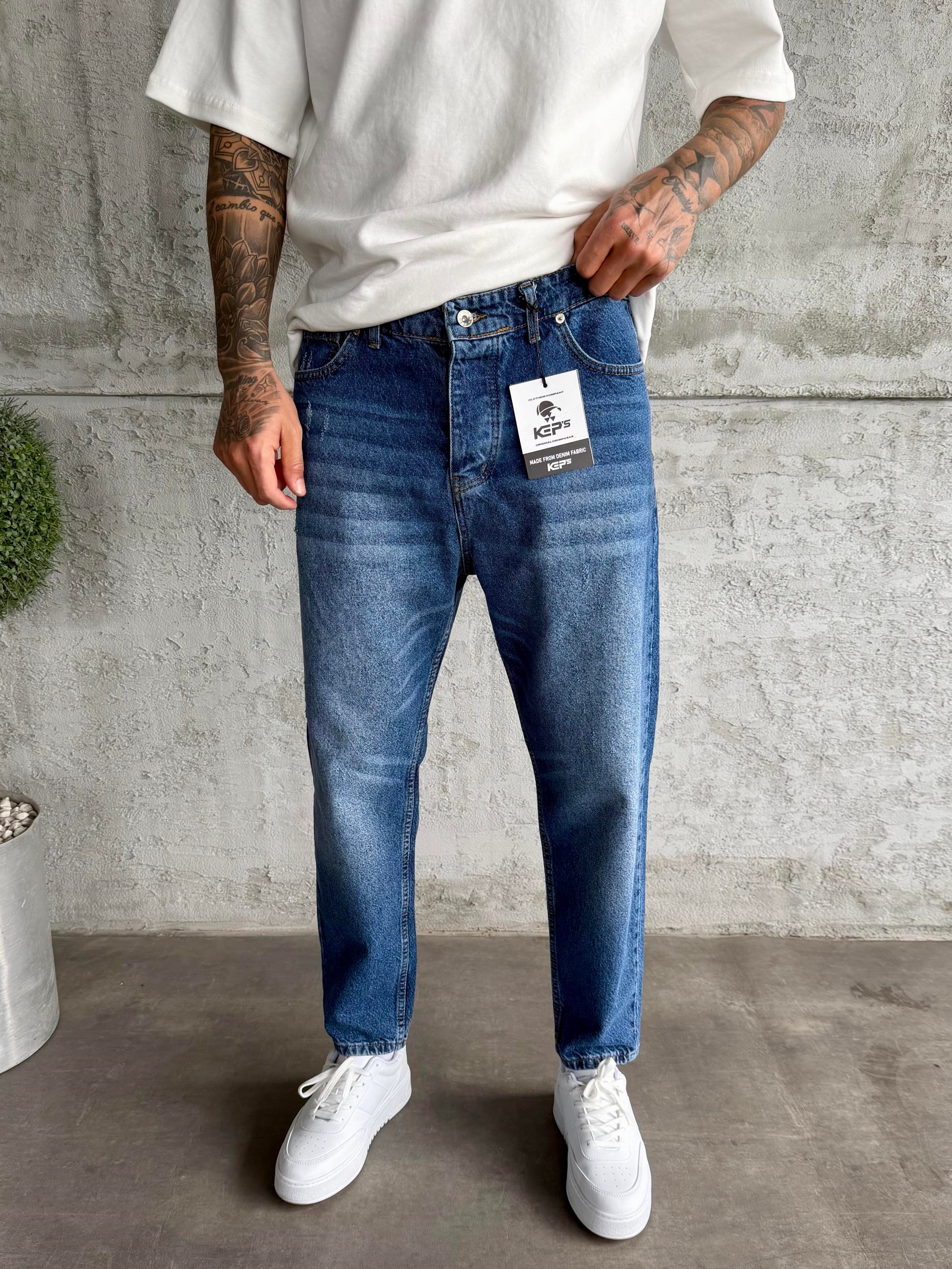 Lacivert Taşlamalı Lazer Detaylı Boyfriend Jean