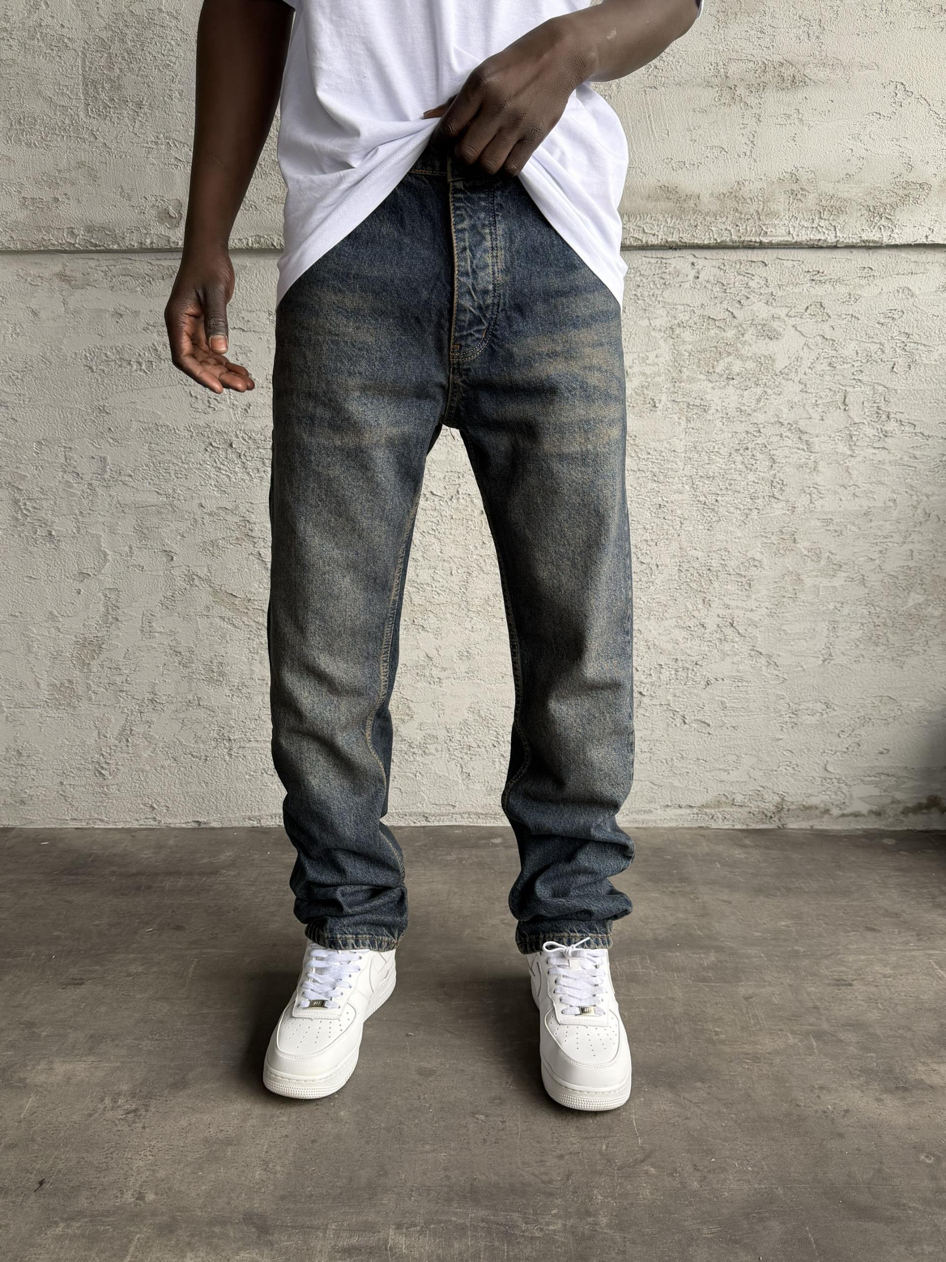 Lacivert Yıkamalı Baggy Jean