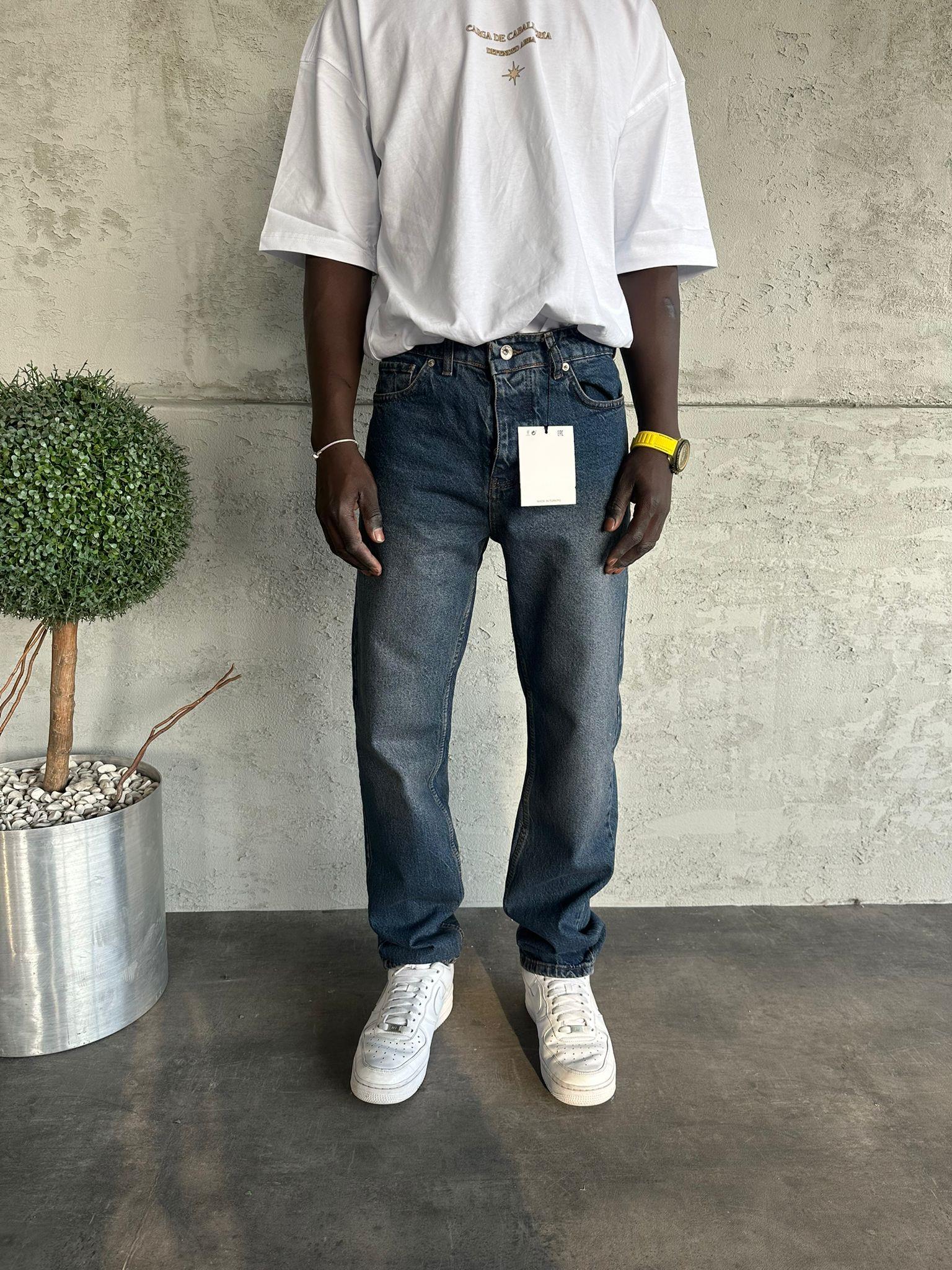 Lacivert Yıkamalı Baggy Jean