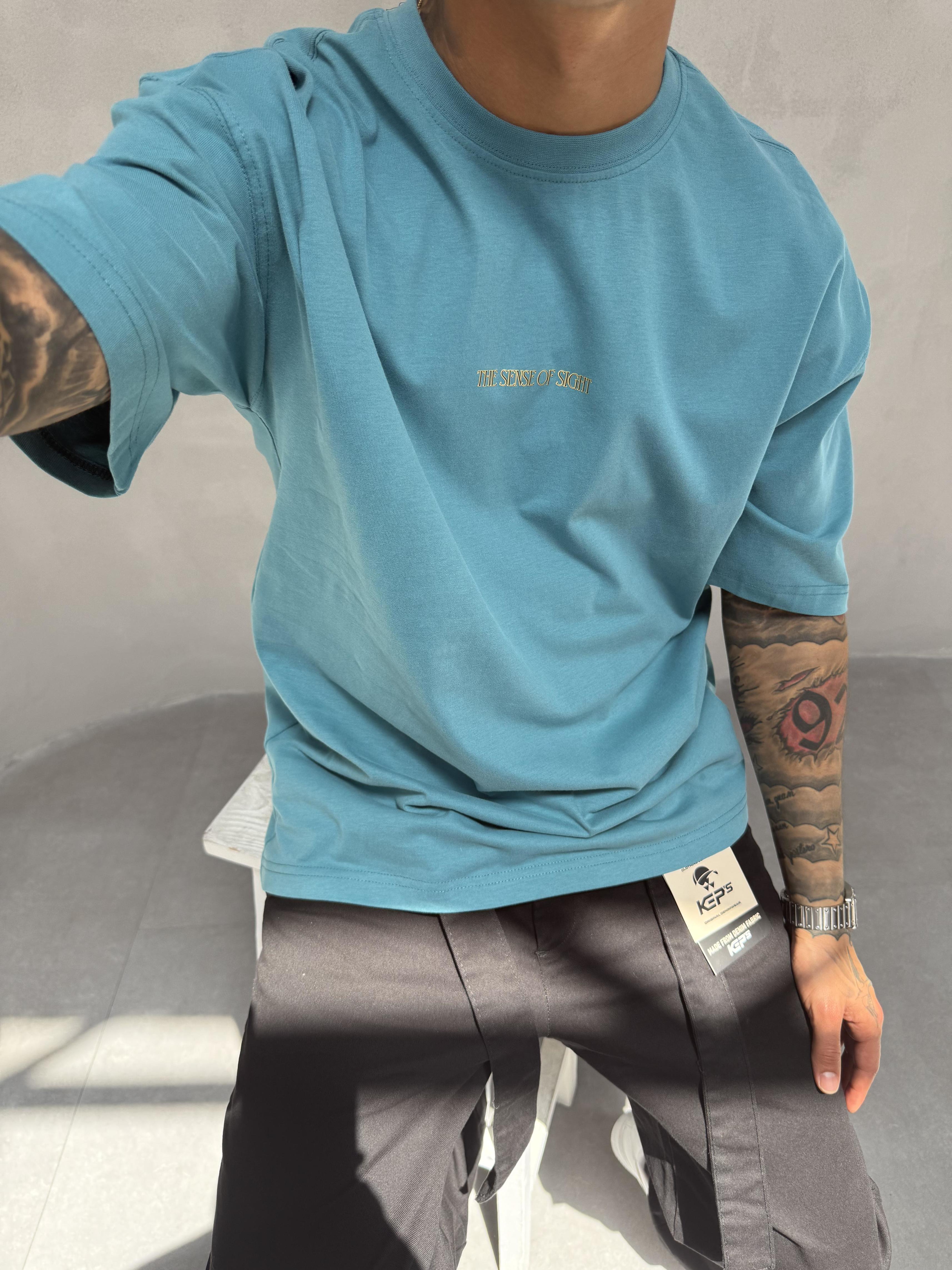 Mavi Oversize Baskılı T-Shirt