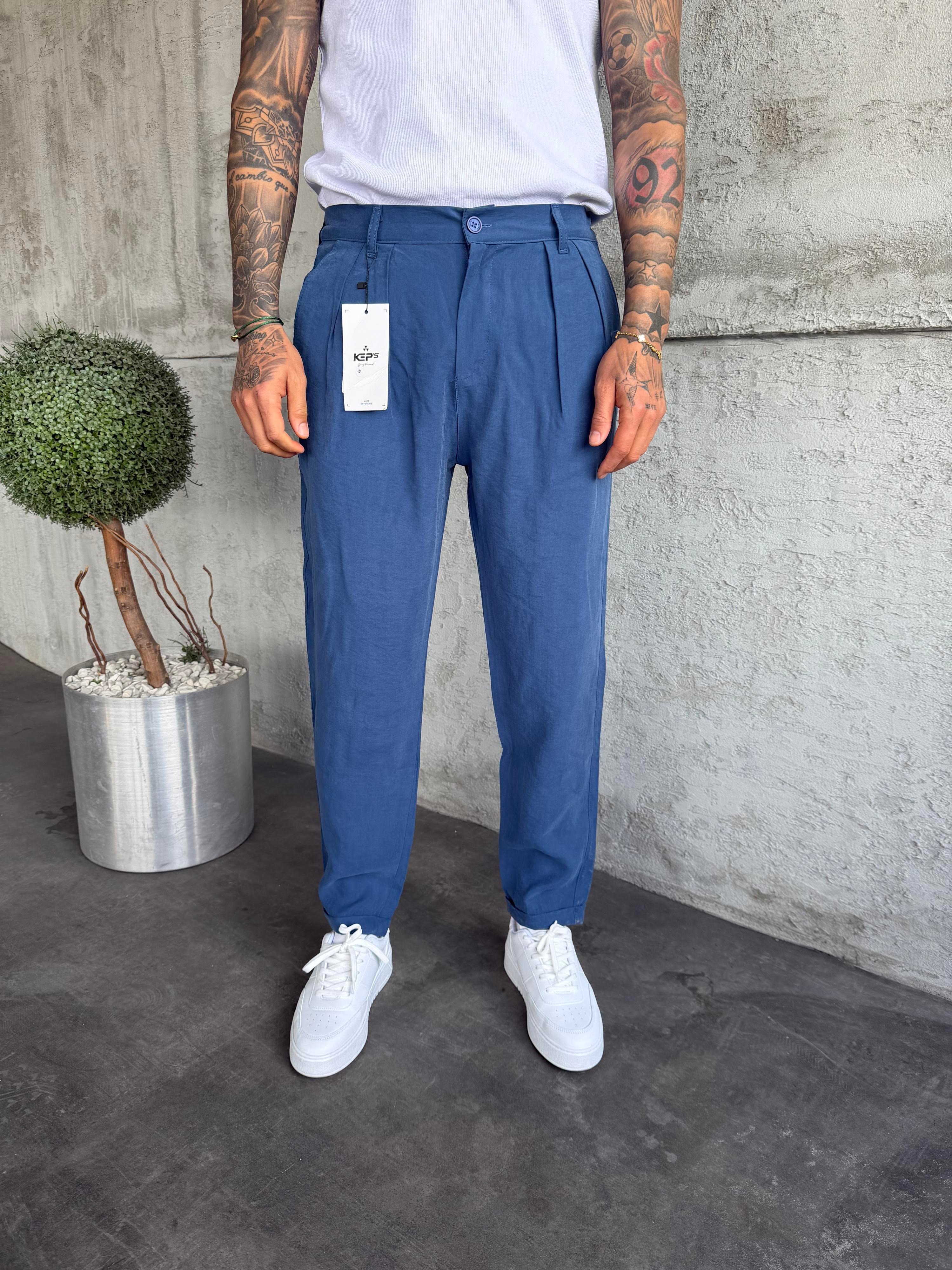 Mavi Pileli Modal Kumaş Boyfriend Pantolon