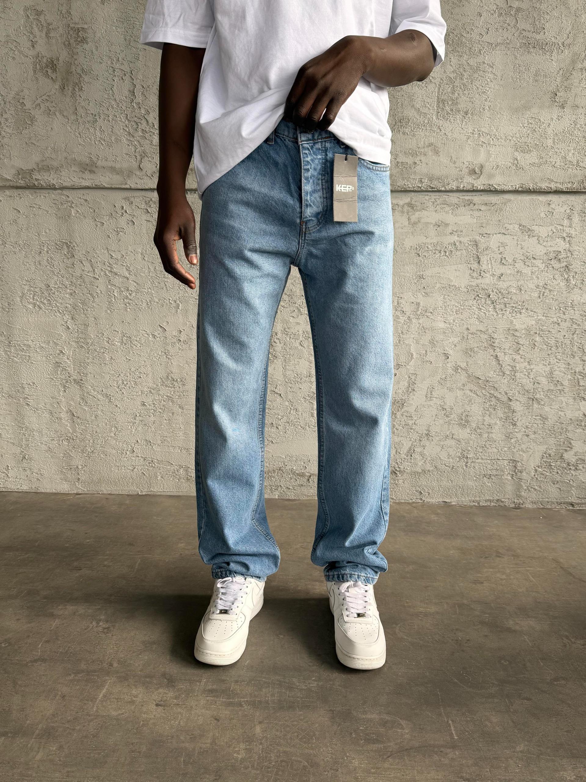 Mavi Taşlamalı Baggy Jean