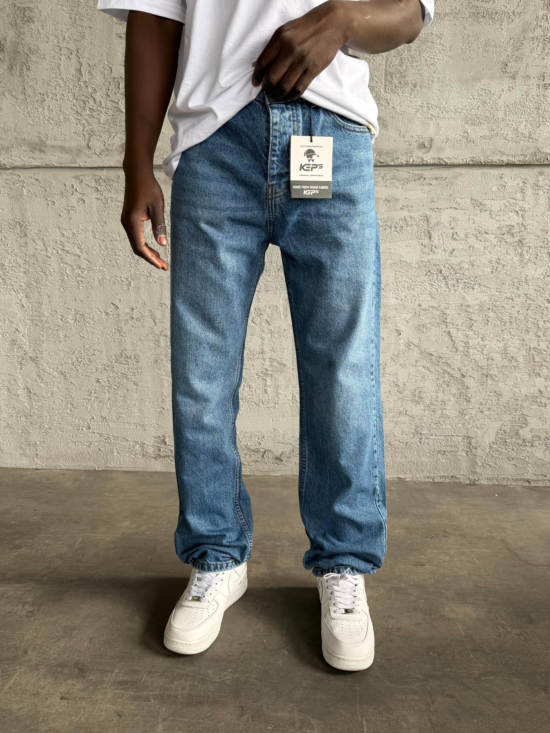 Mavi Taşlamalı Baggy Jean