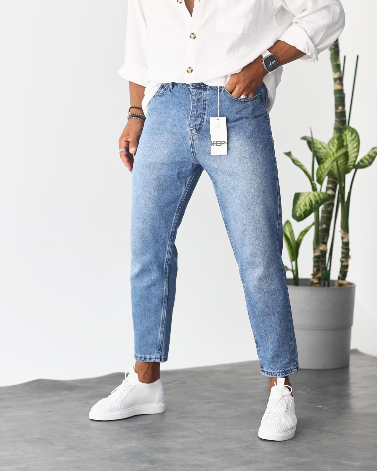 Mavi Taşlamalı Boyfriend Jean