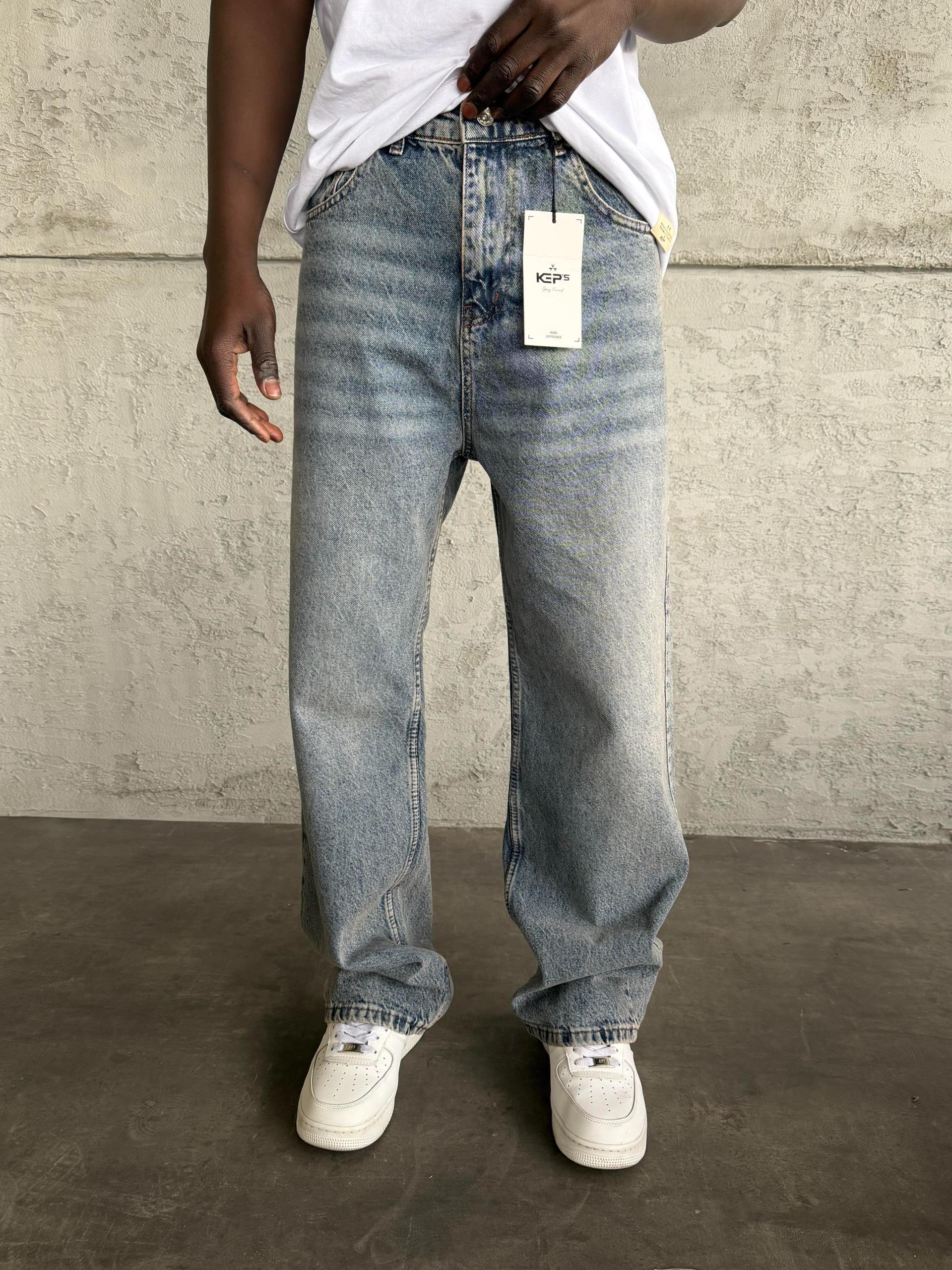 Mavi Taşlamalı Relax Baggy Jean