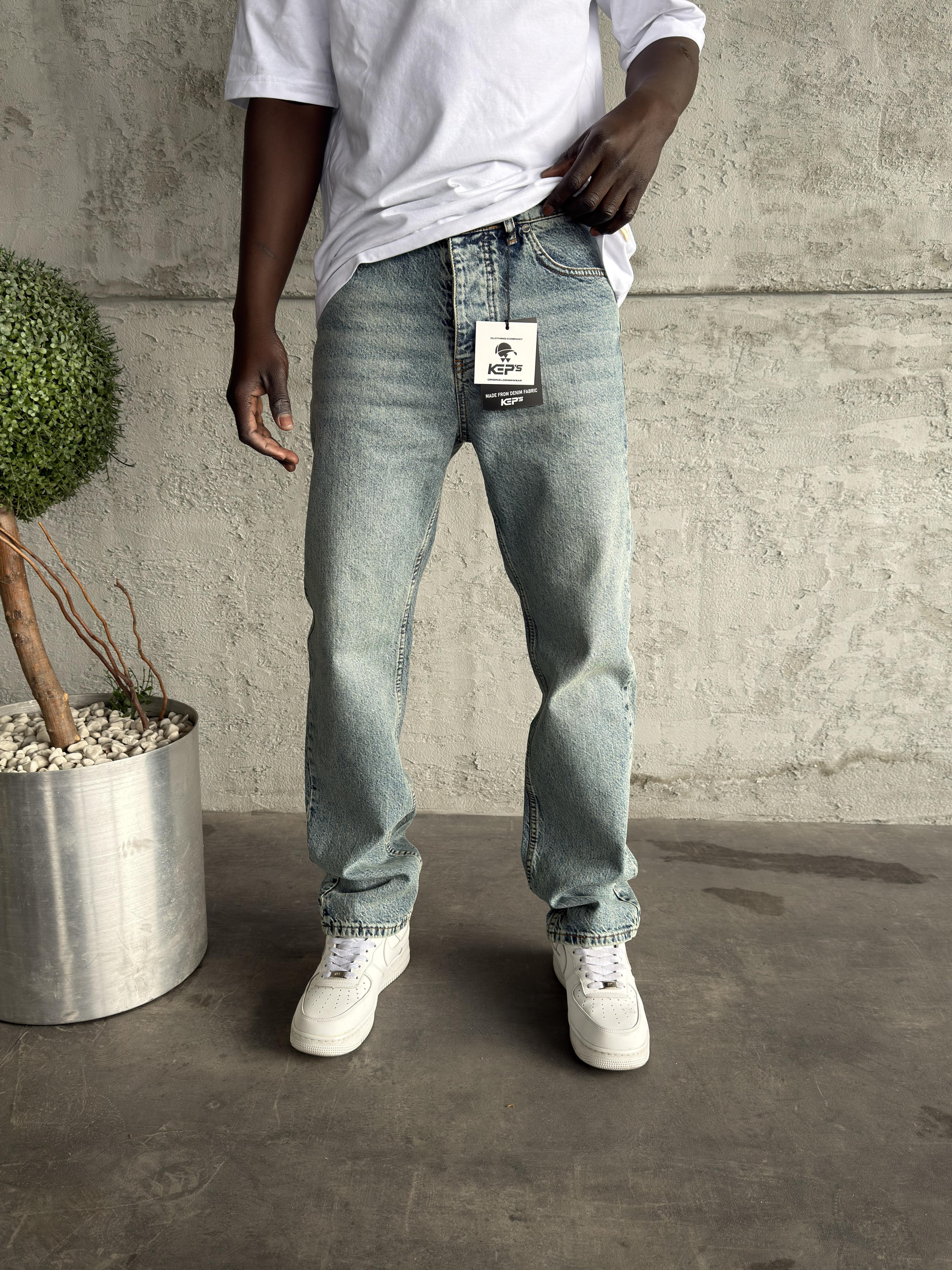 Mavi Yıkamalı Baggy Jean