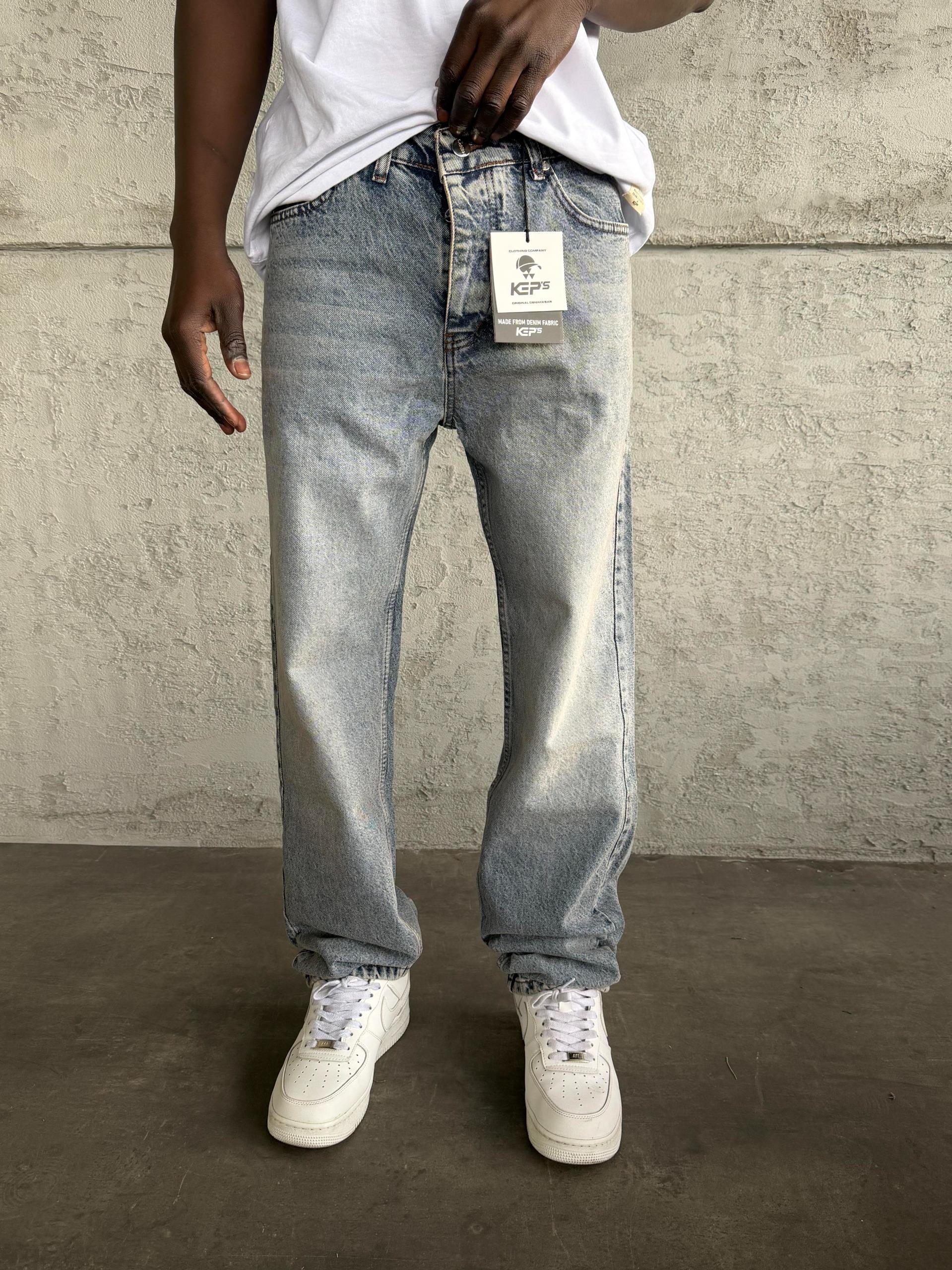 Mavi Yıkamalı Baggy Jean