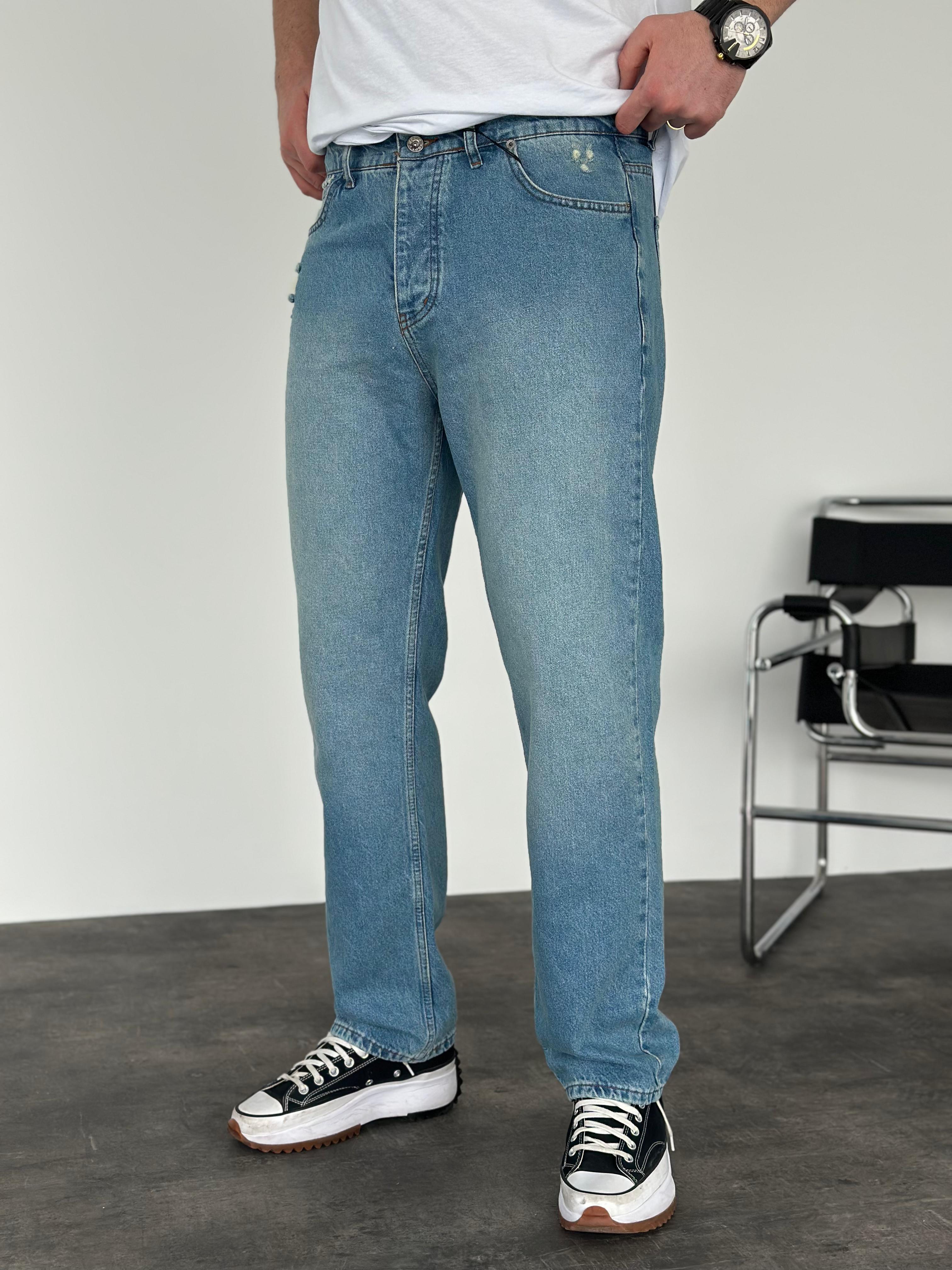 Mavi Yıkamalı Lazer Detaylı Baggy Jean