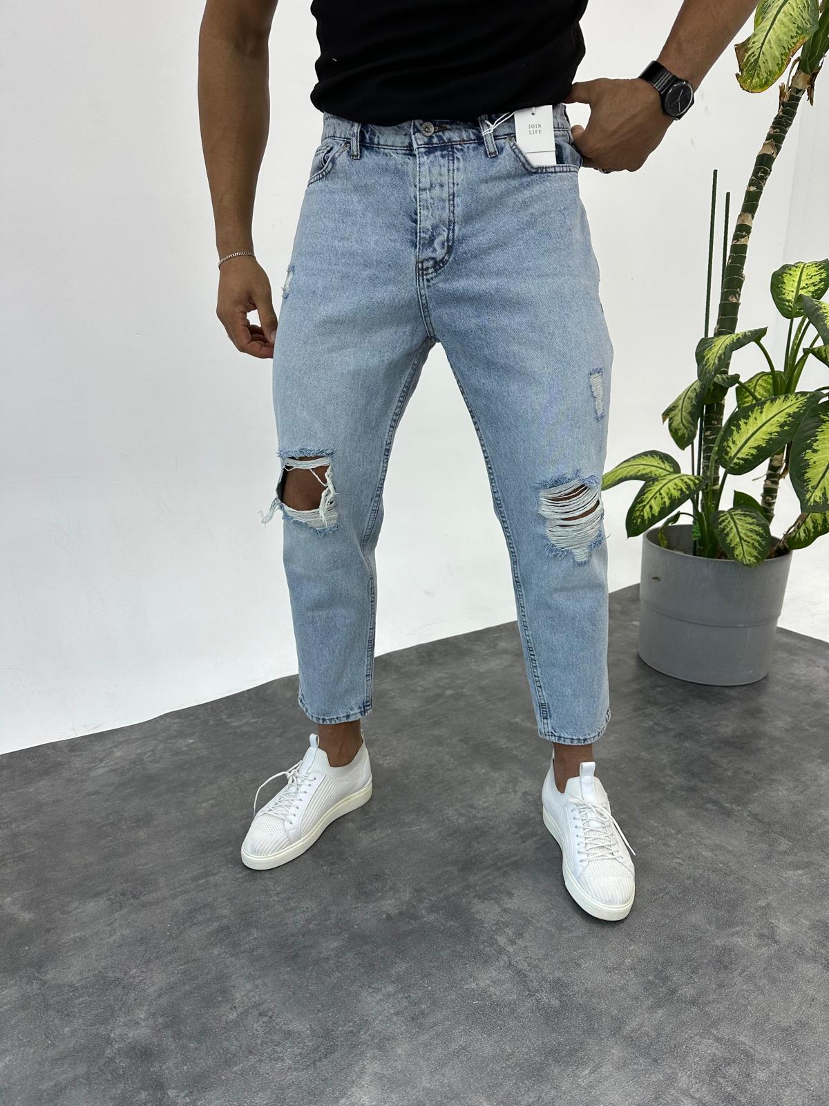 Mavi Yırtık Detaylı Boyfriend Jean