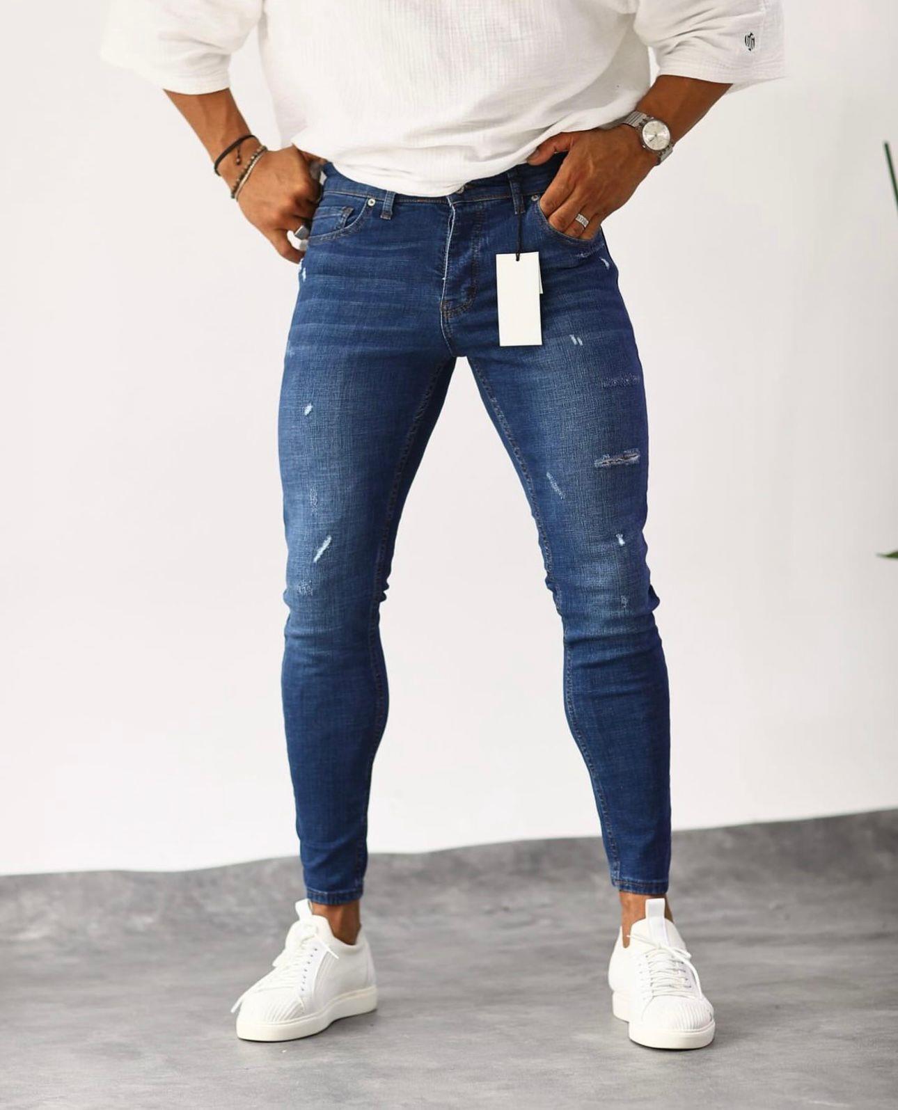Mavi Yırtık Detaylı Slimfit Jean