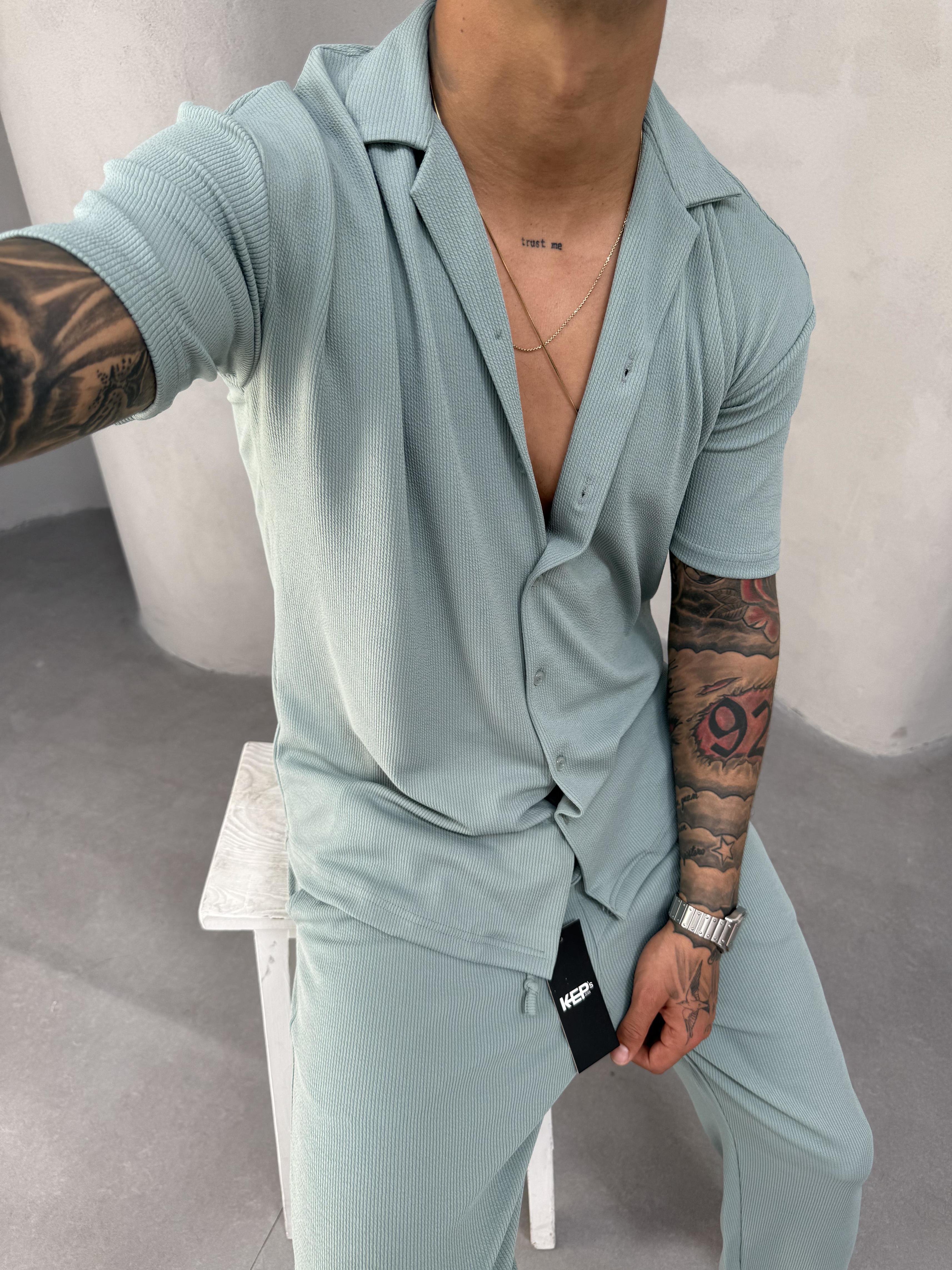 Mint Yeşil Fitilli Gömlek