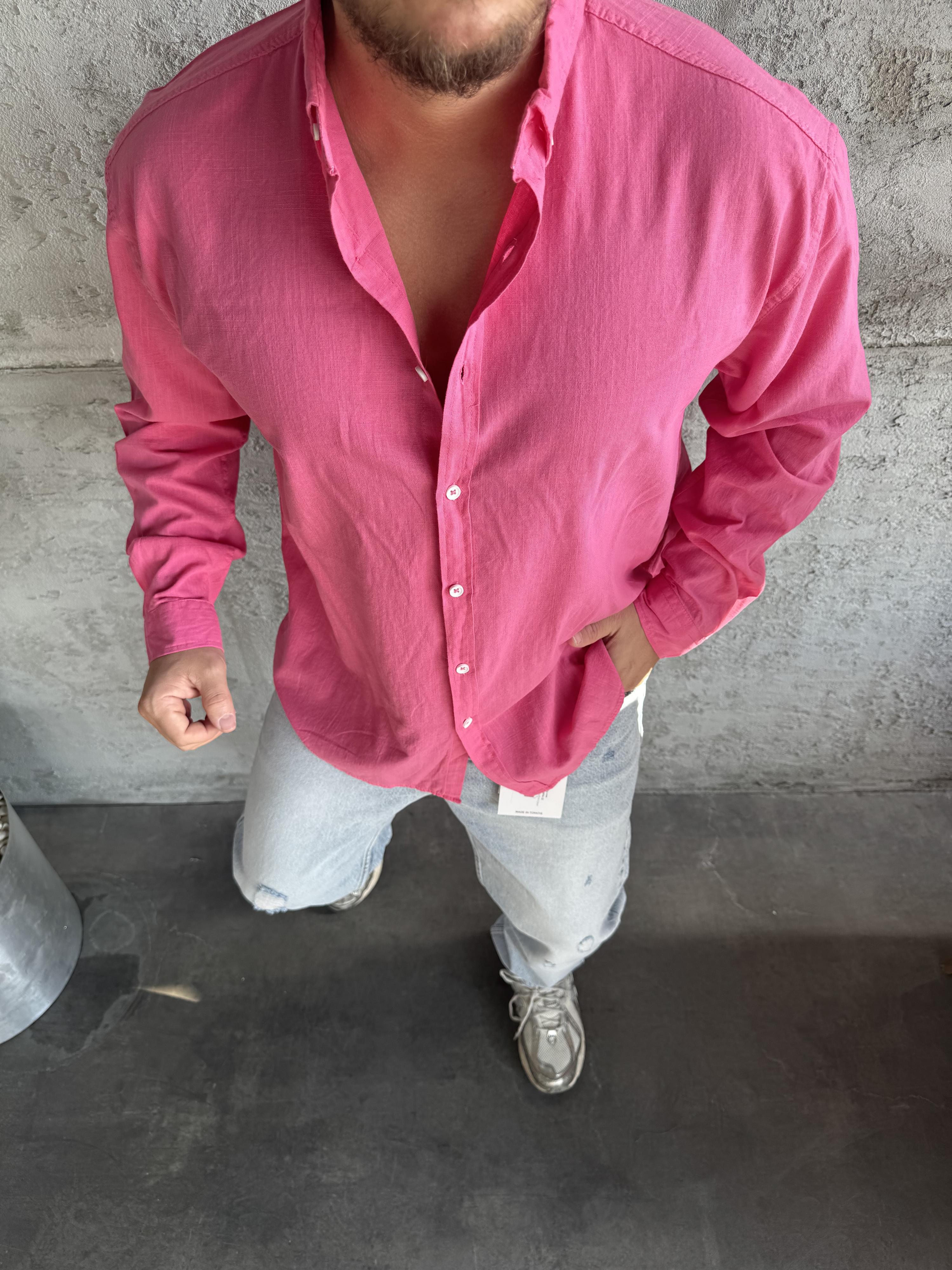 Pembe Fresh Keten Basic Gömlek