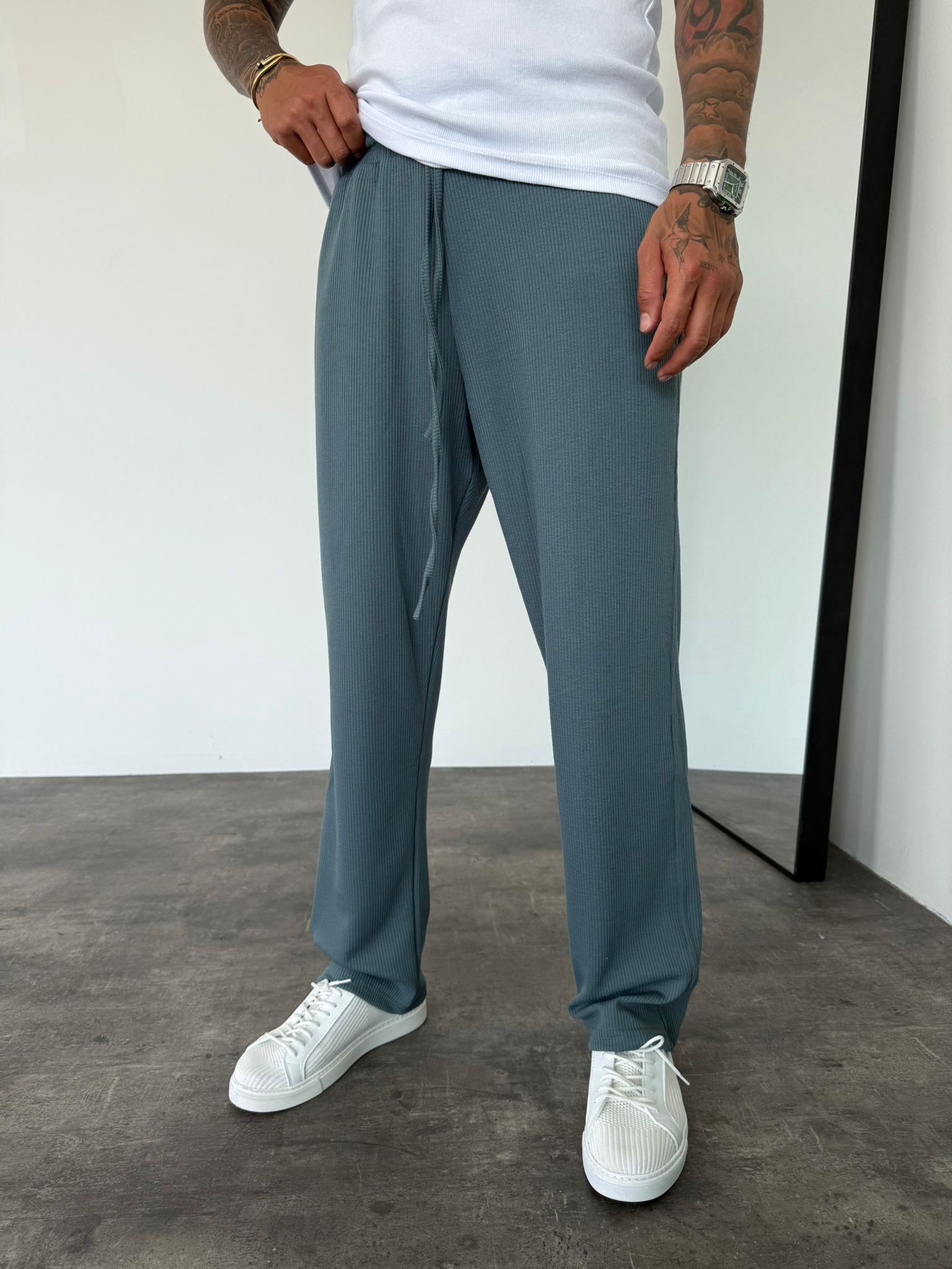 Petrol Mavi Fitilli Baggy Pantolon