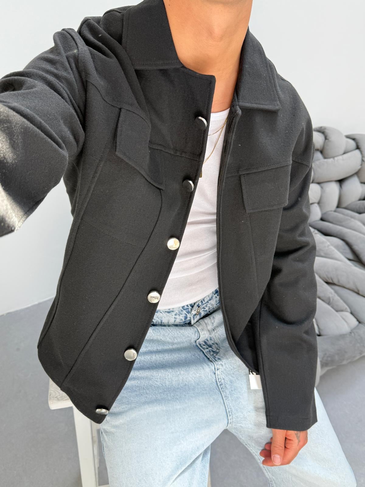 Siyah Baharlık Kaşe Ceket