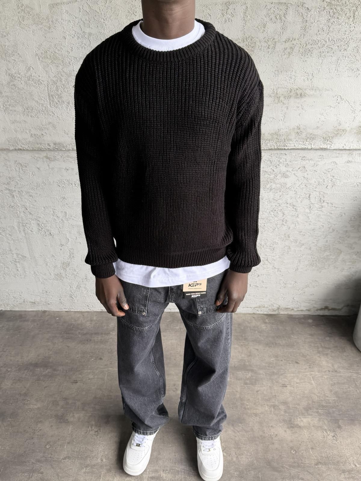 Siyah Bisiklet Yaka Örme Triko Kazak