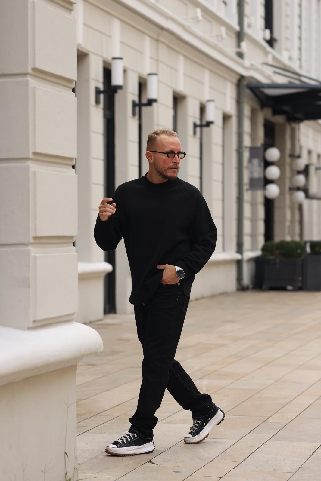 Siyah Doubleface Kumaş Sweatshirt