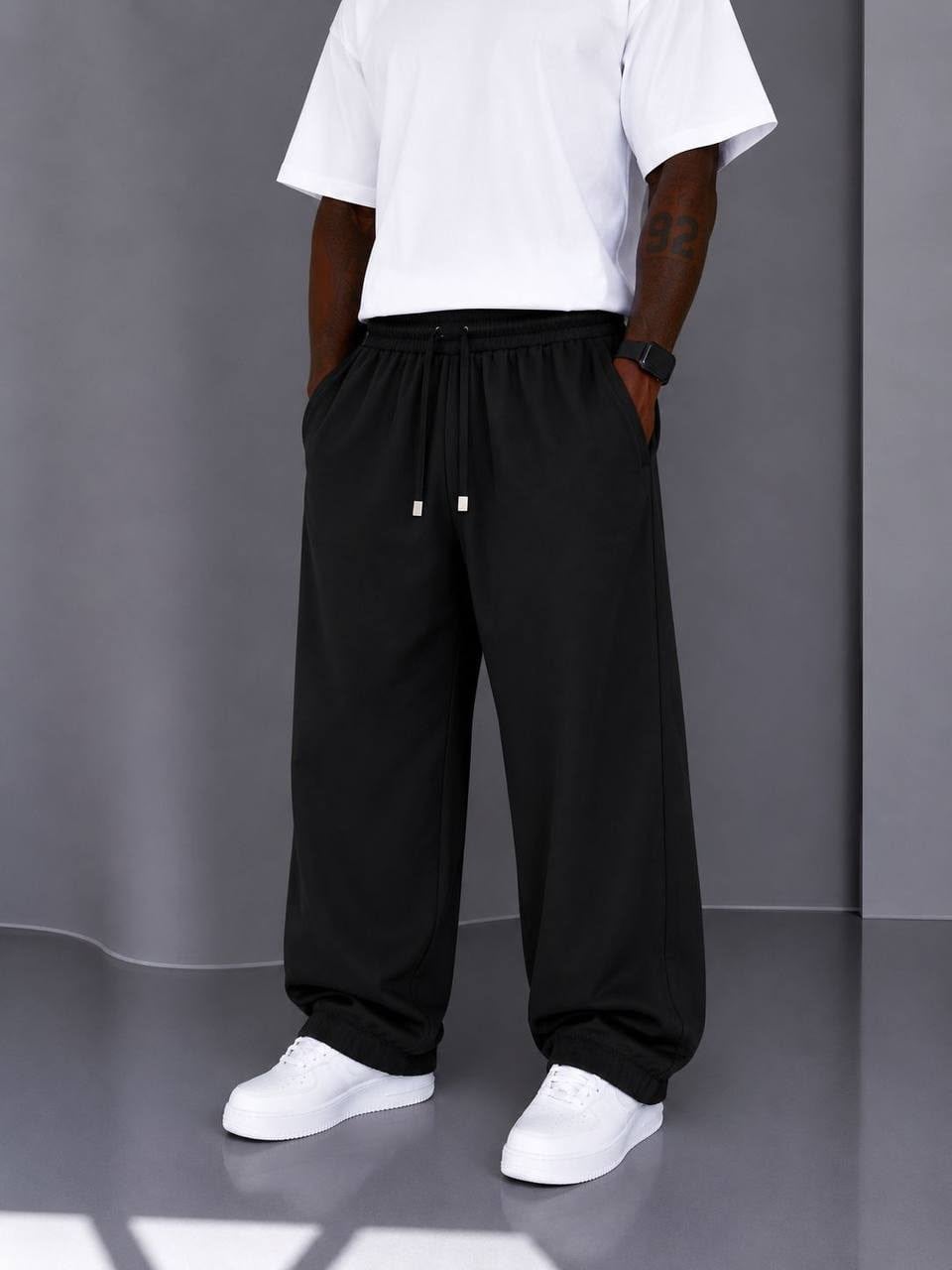 Siyah Gabardin Kumaş Baggy Pantolon