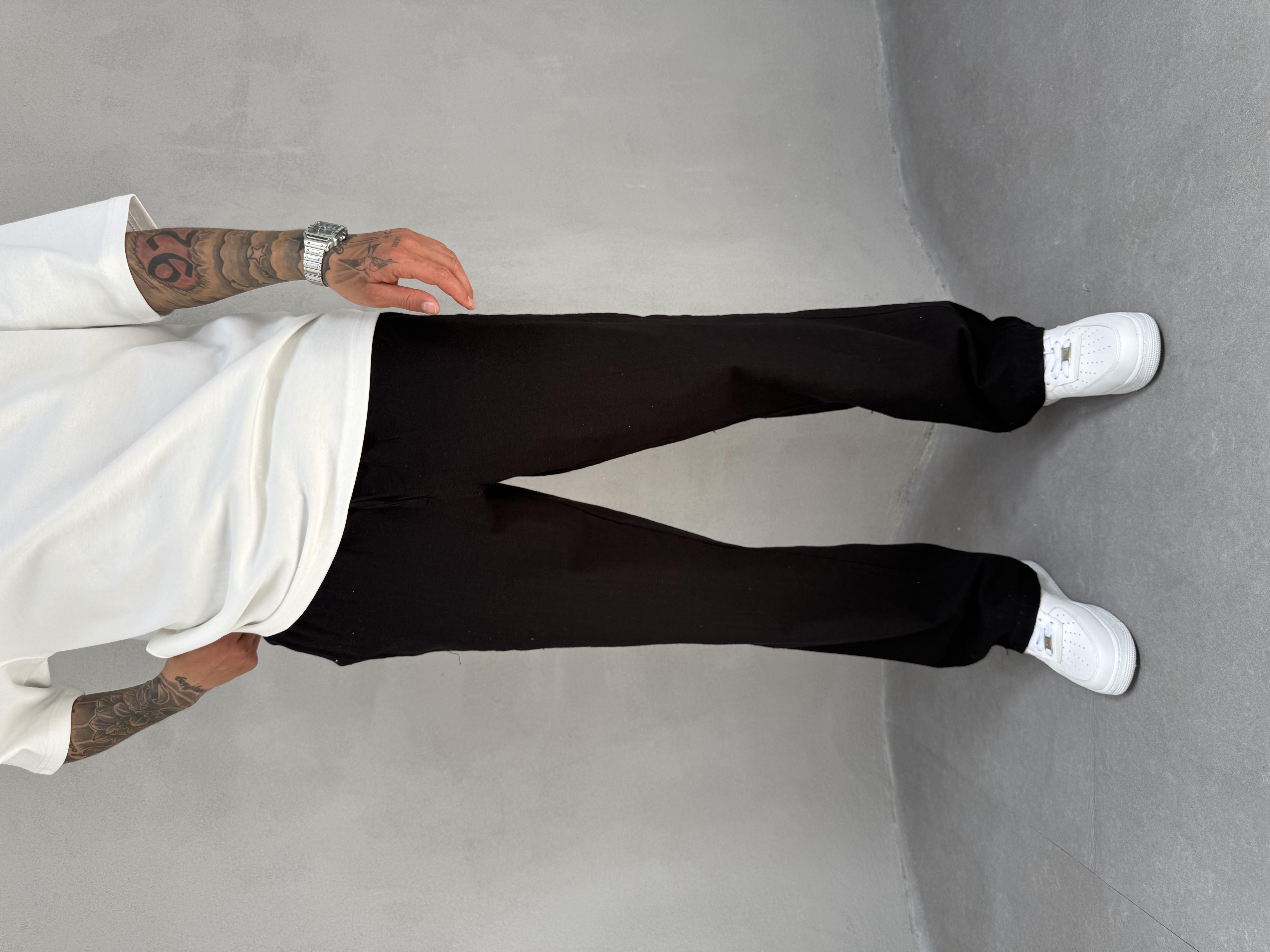 Siyah Keten Baggy Pantolon