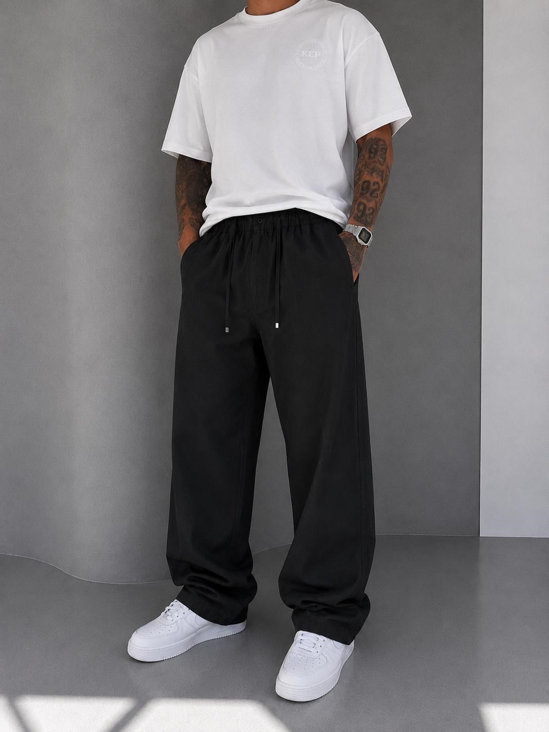 Siyah Modal Kumaş Relax Baggy Pantolon