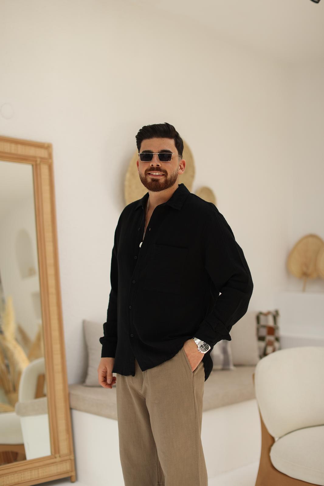 Siyah Müslin Kumaş Gömlek