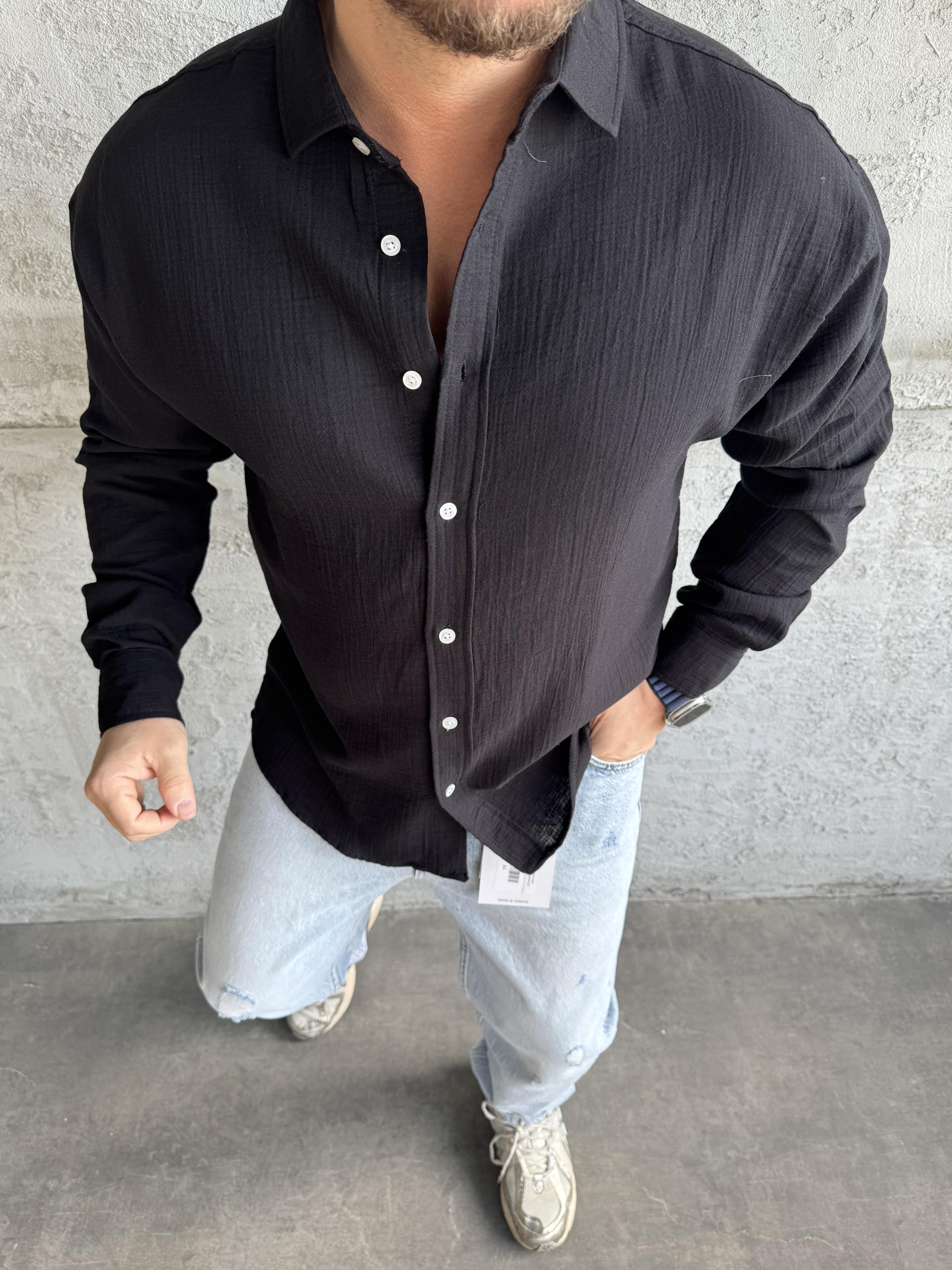 Siyah Müslin Kumaş Gömlek
