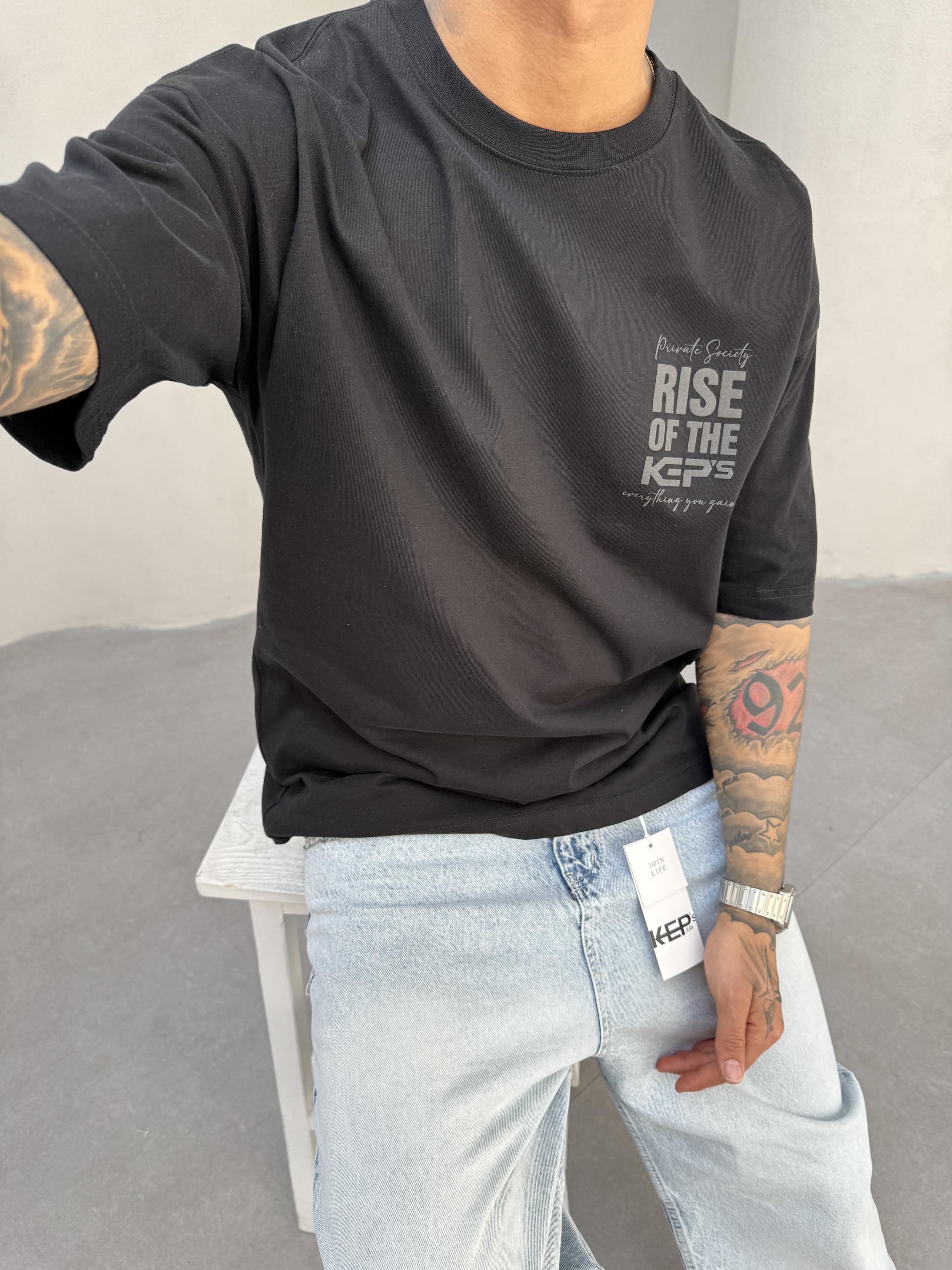 Siyah Oversize Baskılı T-Shirt