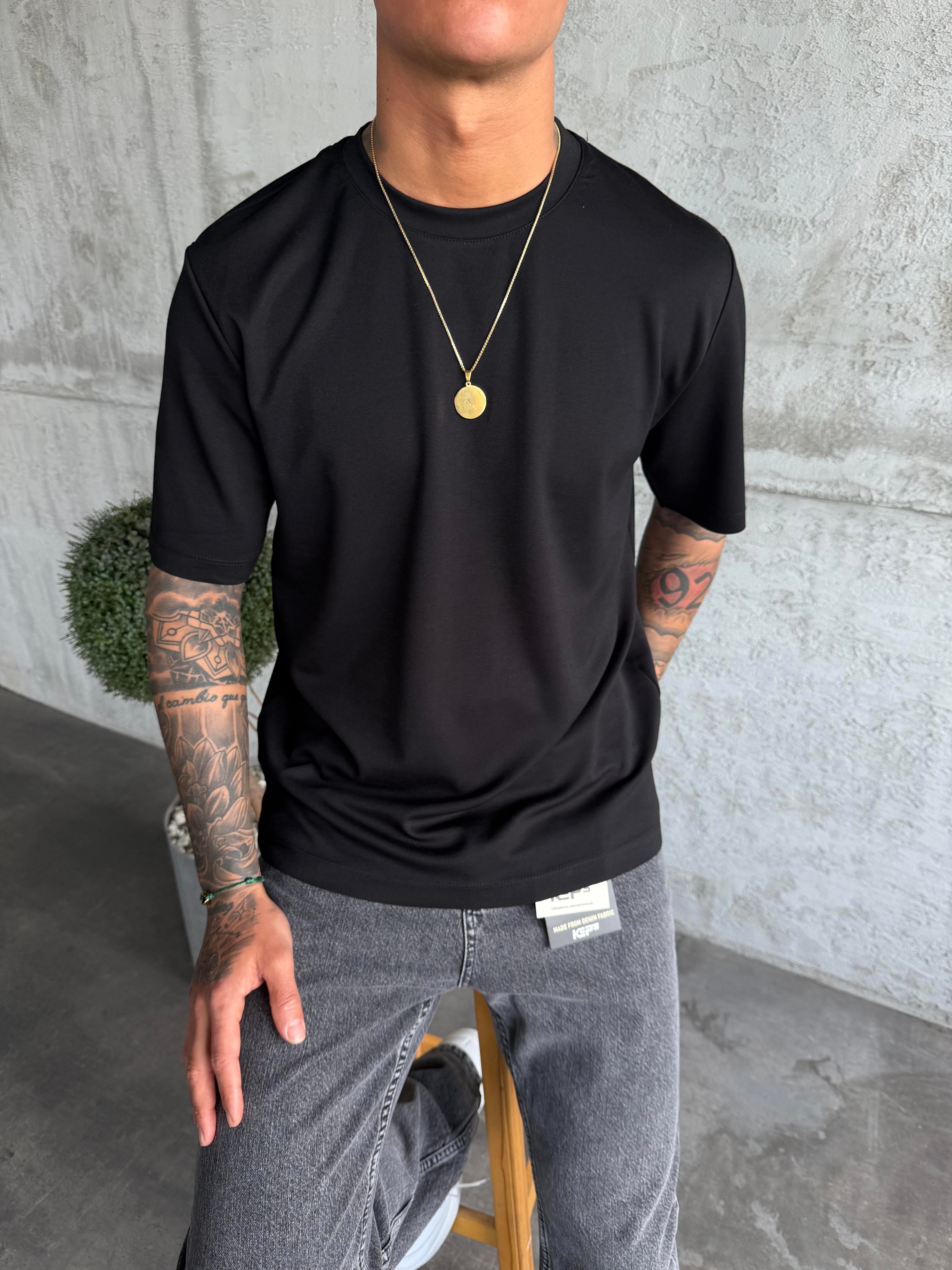 Siyah Premium Kumaş Basic T-Shirt