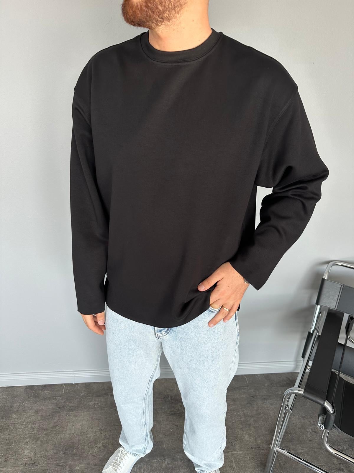 Siyah Scuba Kumaş Sweatshirt