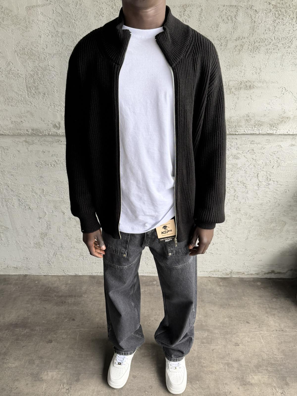 Siyah Tam Fermuarlı Hırka